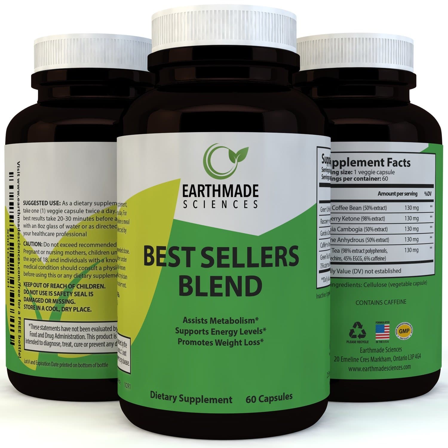 Best Sellers Blend Weight Loss Pills with Garcinia Cambogia Green Coffee Bean and Raspberry Ketones Extract - Natural Fat Burner Supplement Boost Metabolism Suppress Appetite - Earthmade Sciences