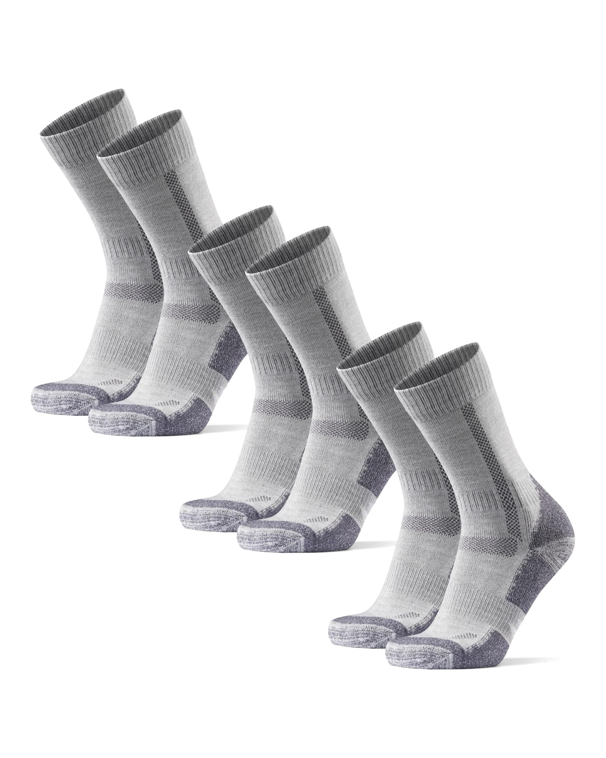 Merino Wool Hiking Crew Socks for Men & Women, Cushioned Anti-Blister, Breathable - 3 Pairs
