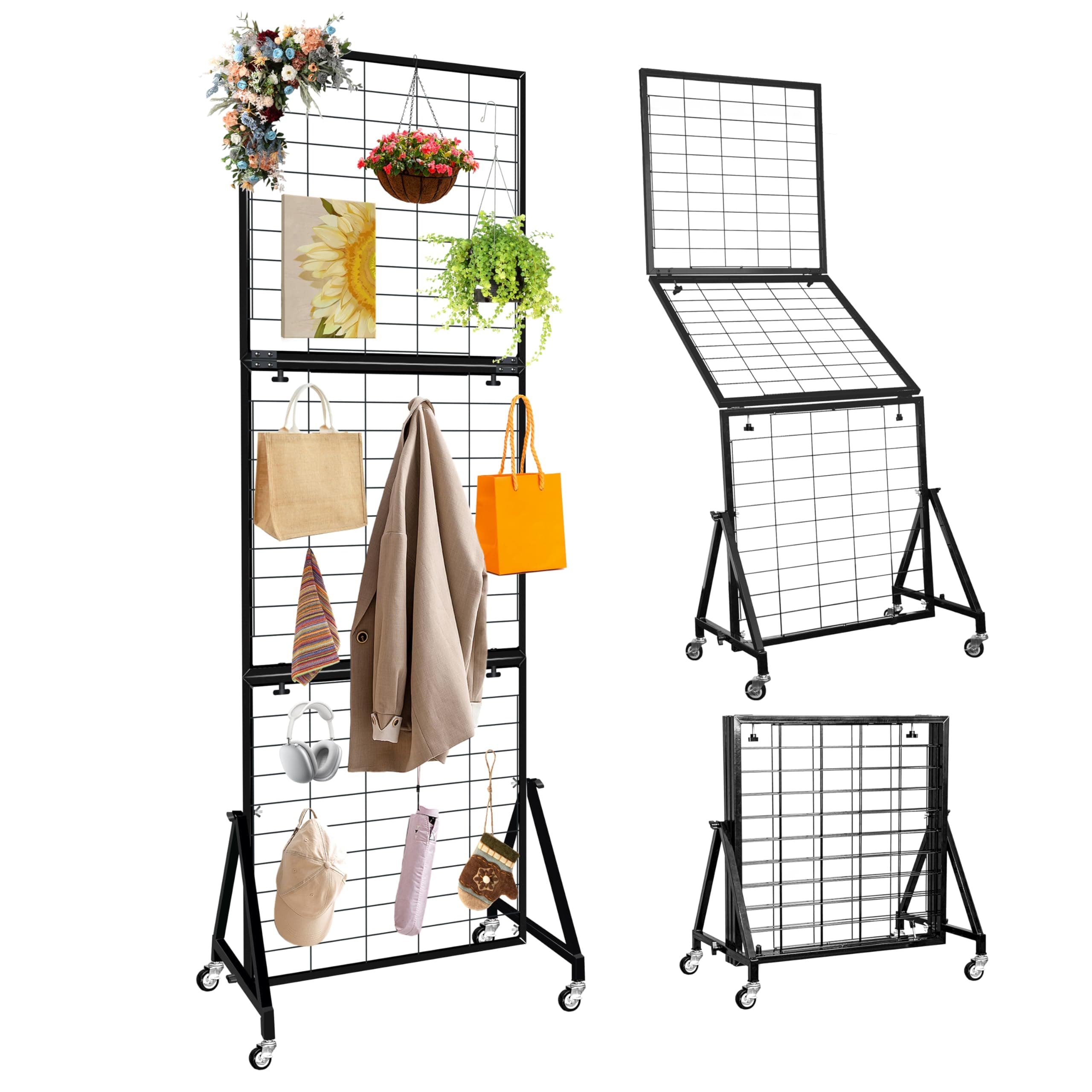 Grid Wall Panels, Foldable Gridwall Panel, Grid Wall Panels with Braked Wheels, for Craft Merchandise Display Item Storage