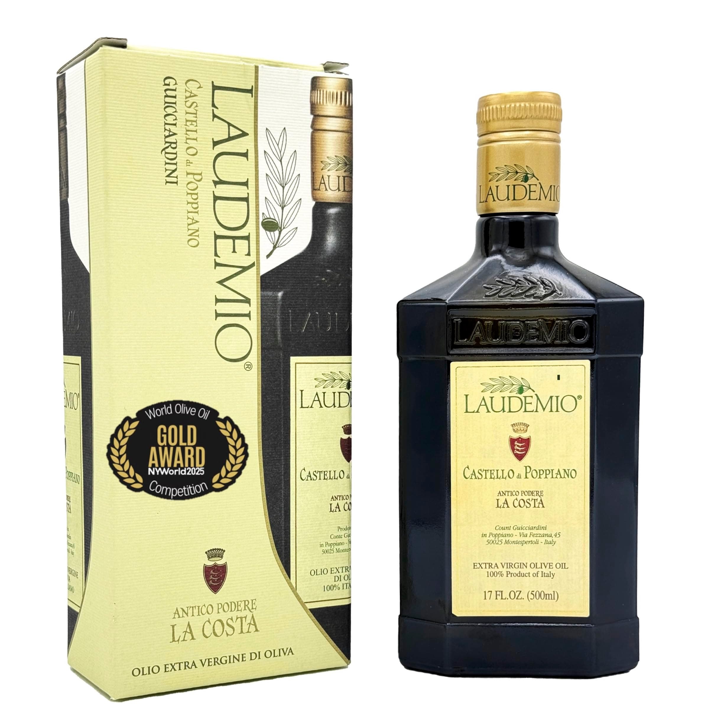 Laudemio Poppiano Guicciardini – Extra Virgin Olive Oil from Tuscany, 700+ mg/kg High Polyphenols, 2025 NYIOOC Gold Award, Early Harvest Frantoio olives, Lab Tested, No Pesticides, Premium Gift Box