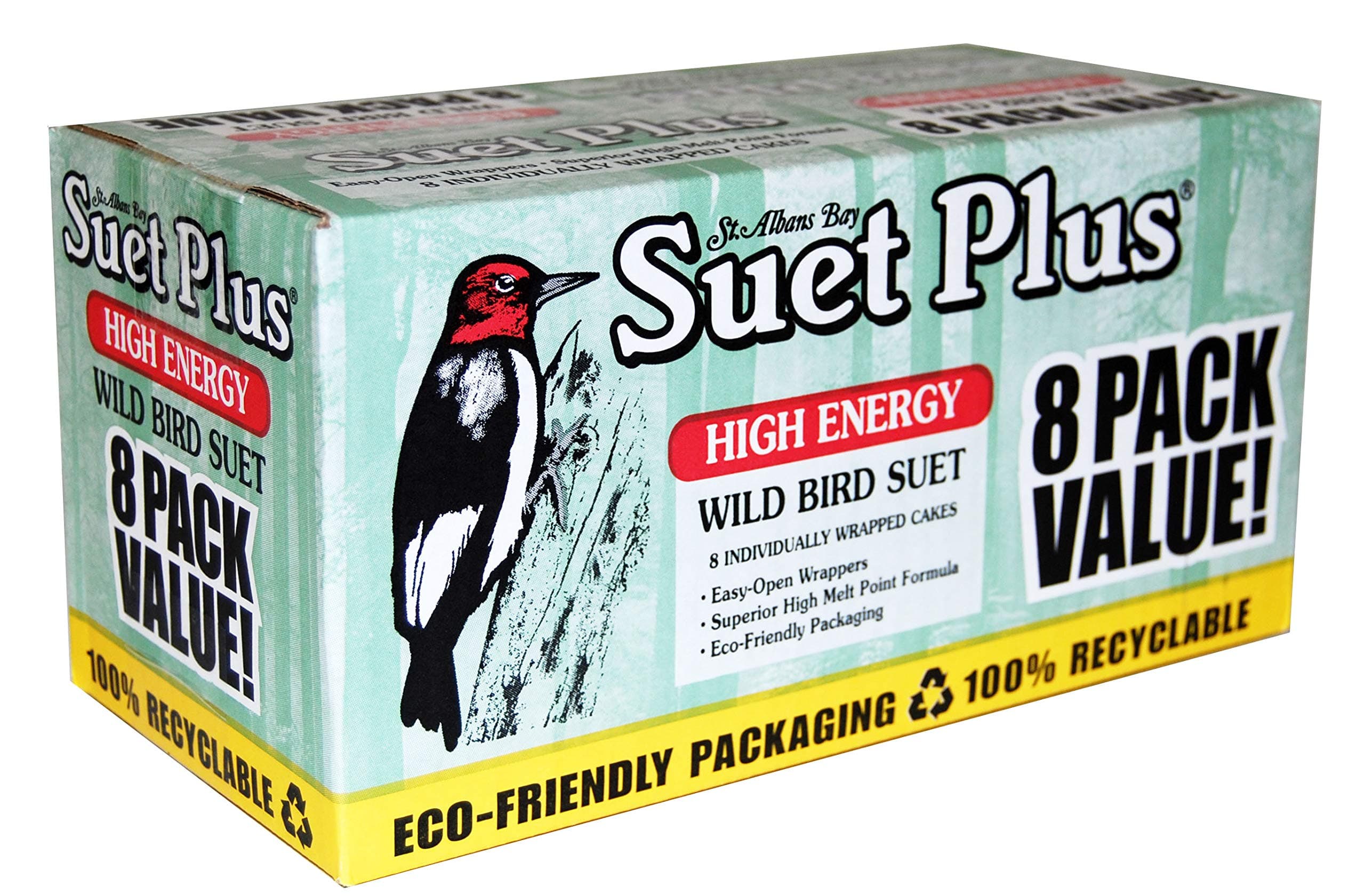 ST. ALBANS BAY SUET PLUS Bird Suet Variety Packs | 11 oz. Bird Suet Cakes | (High Energy, 8 Pack)