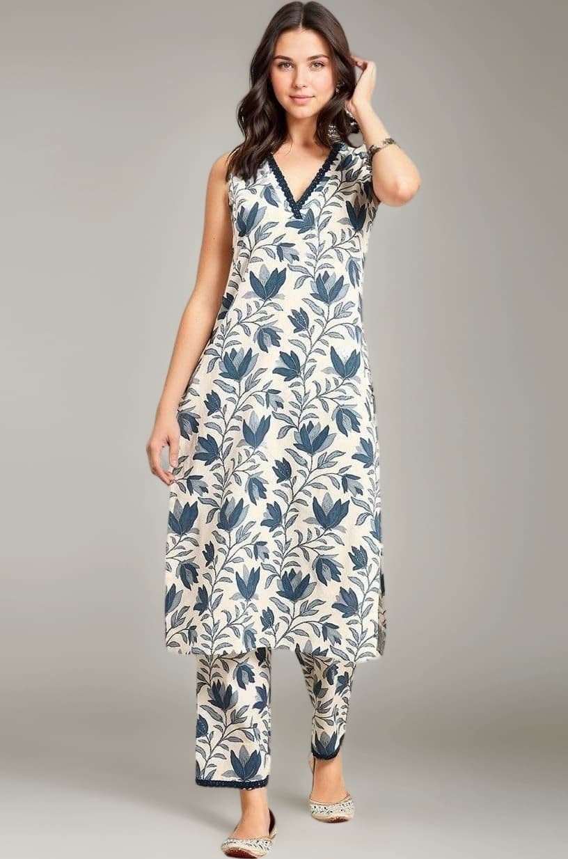 rytras Women's Cotton Printed Straight Kurta With Pant Set