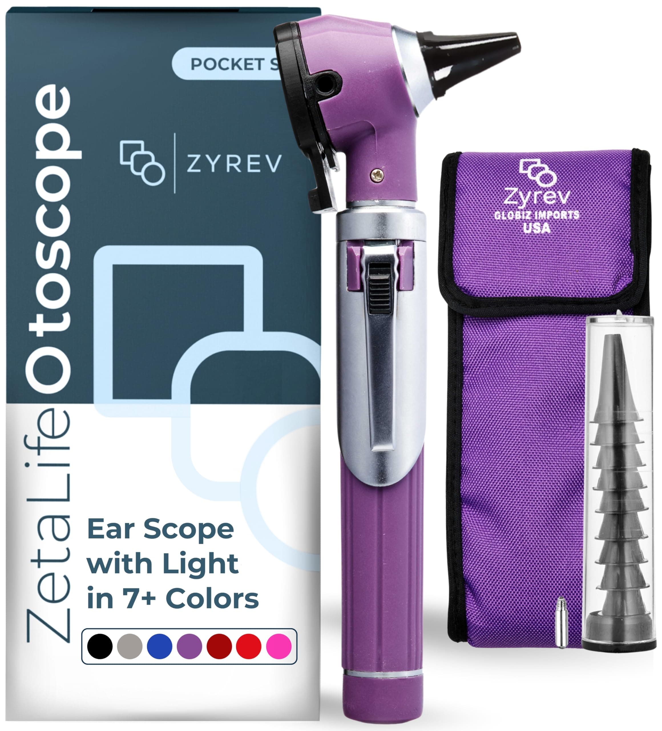 Zyrev ZetaLife Otoscope - Ear Scope with Light, Ear Infection Detector, Pocket Size, in 10+ Colors! (Purple Color)