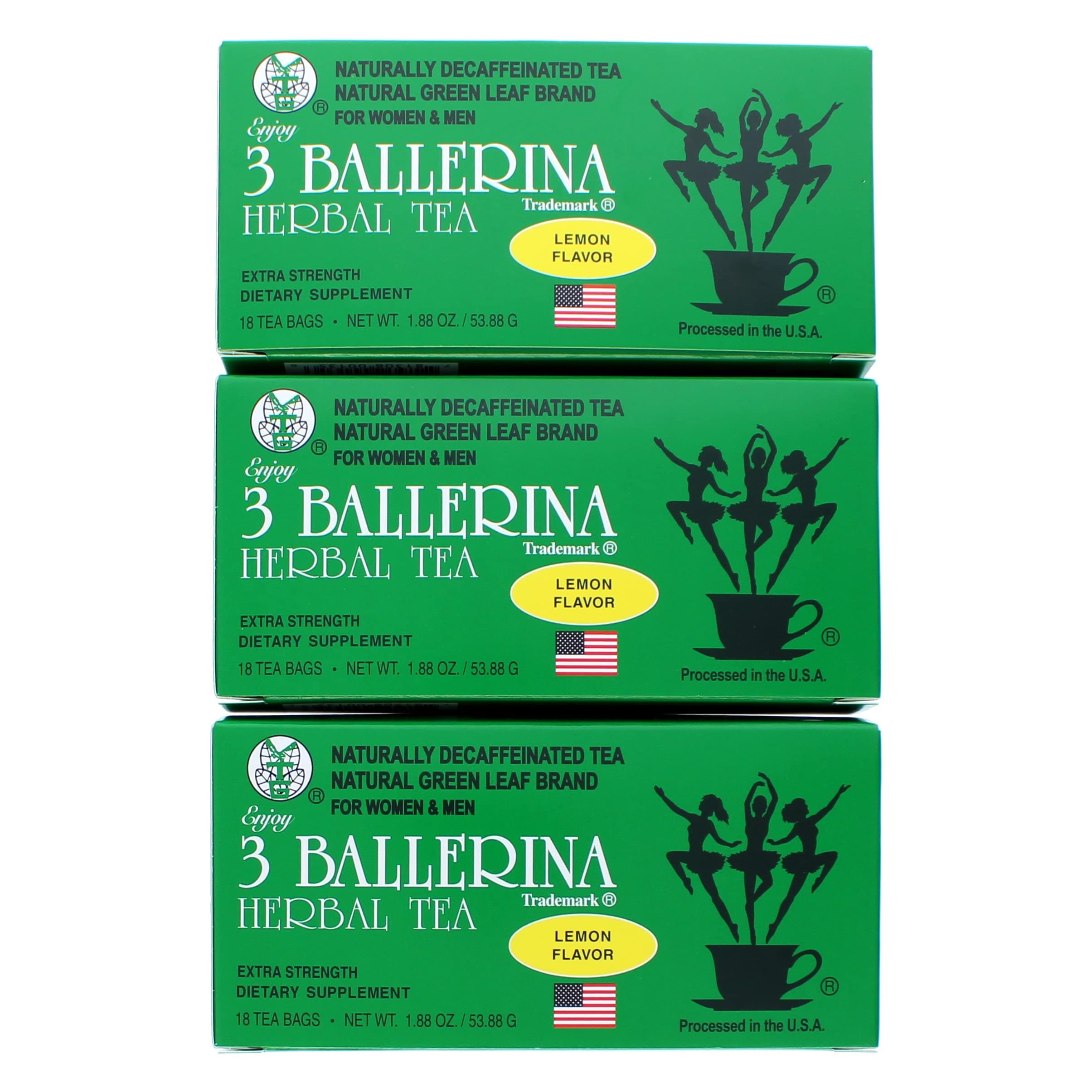 3 BALLERINA TEA DIETERS DRINK EXTRA STRENGH LEMON FLAVOR (3 boxes, 18 tea bags , 1.88 oz )