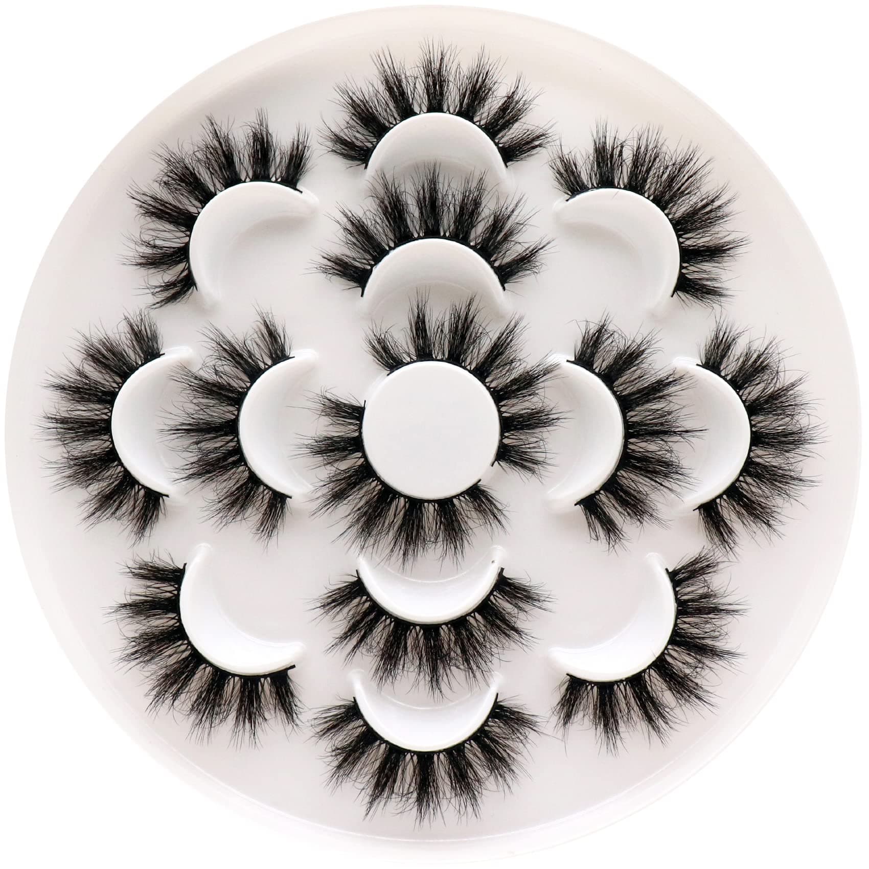 VeleashaLashes 5D Faux Mink Lashes False Eyelashes Handmade Dramatic Eye Lashes Wispy Fluffy Fake Lashes Spike Eyelashes Luxurious Volume 18mm Fake Eyelashes 7 Pairs Pack (3D07)