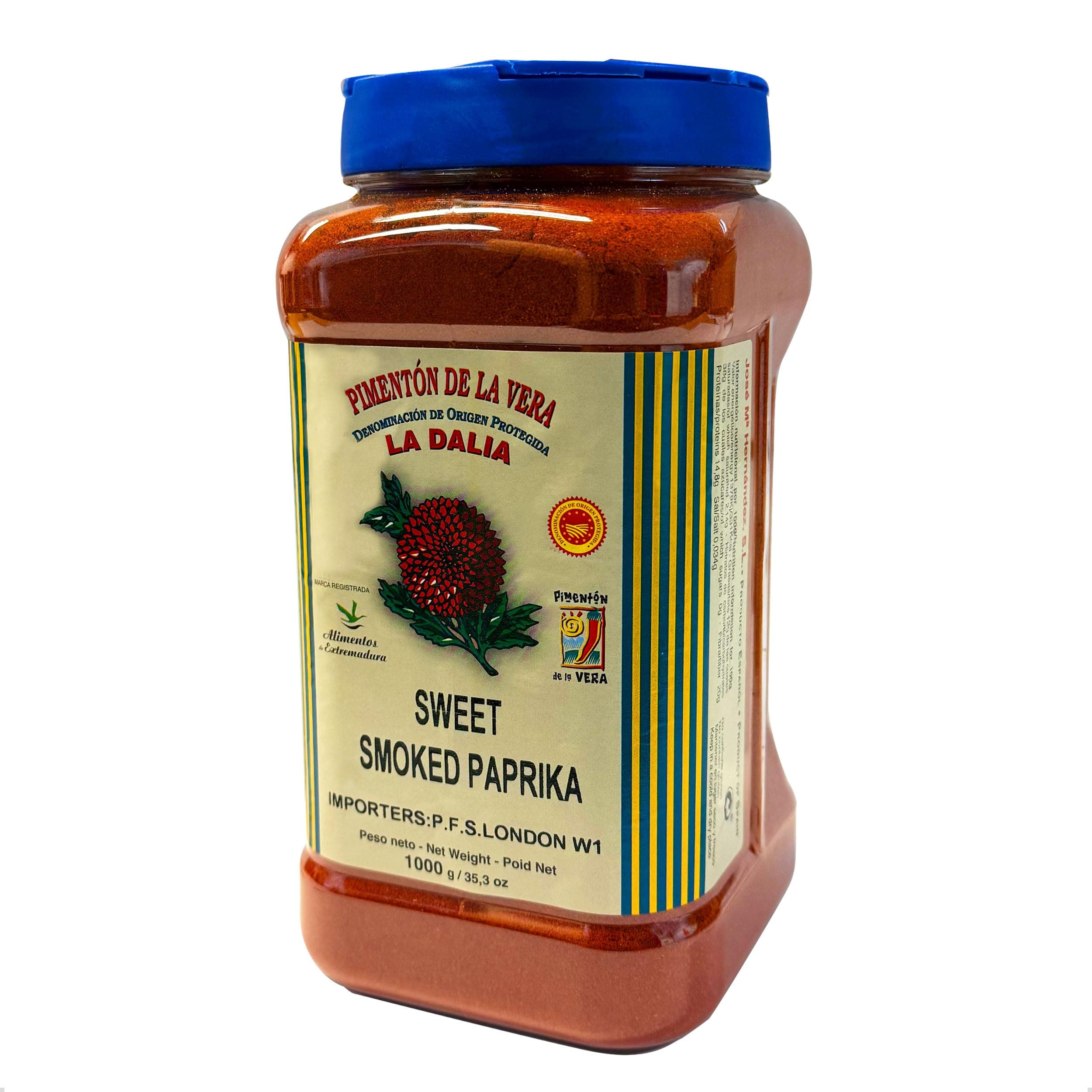 Authentic Spanish Sweet Smoked Paprika Powder, Sweet & Smoky Seasoning, Premium Oak-Smoked Paprika, Perfect for Paella, Patatas Bravas & Spanish Dishes, 1000g