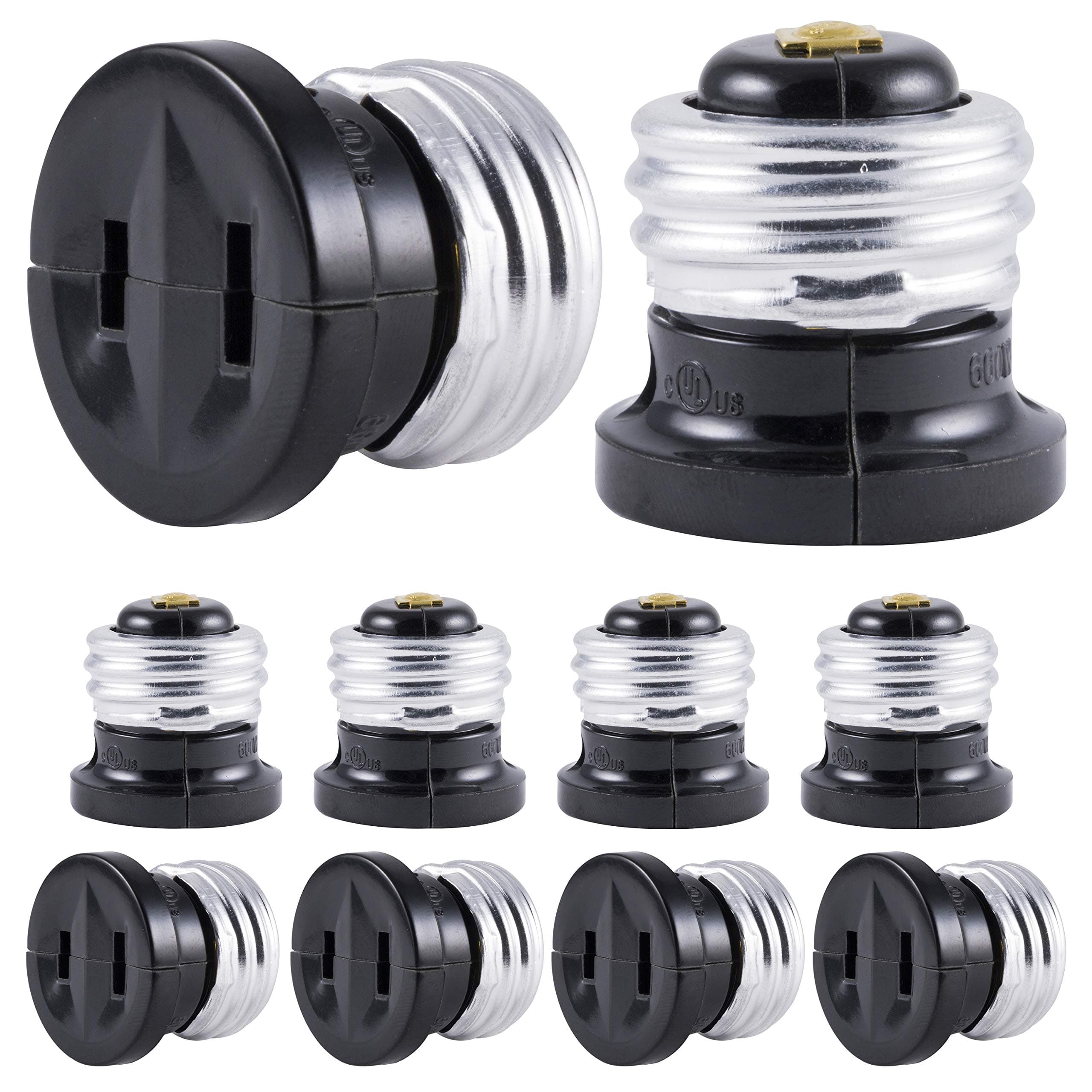 Polarized Handy Plug, 10 Pack, Easy to Install, 2-Prong, Convert Light Bulb to Outlet Socket Adapter, UL Listed, Black, 54612