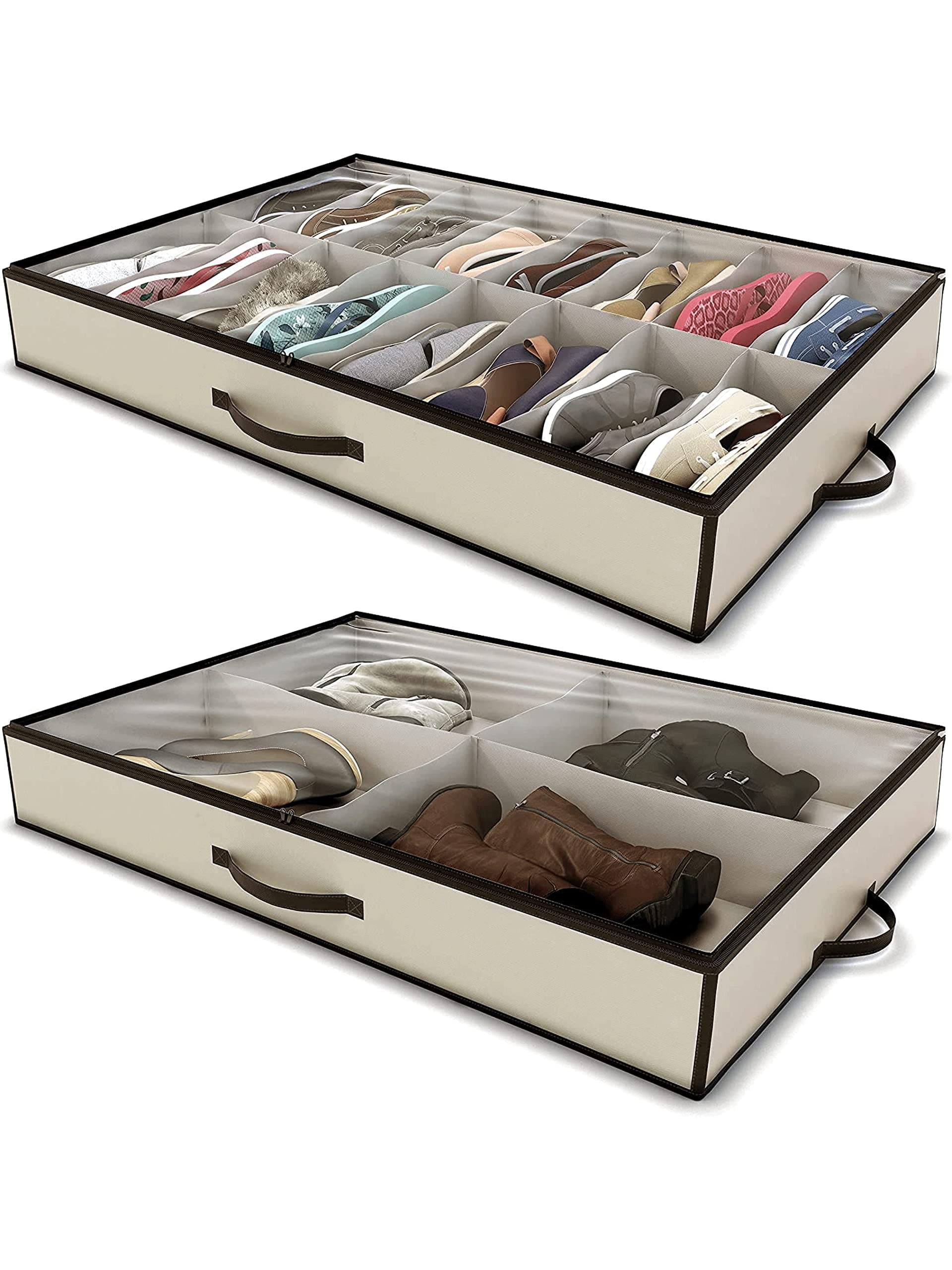 Woffit Under Bed Shoe Storage Organizer – Fits 16 Pairs of Shoes & 4 Pairs of Boots in Sturdy Box w/Strong Zipper & Handles – Underbed Organizers for Kids & Adults