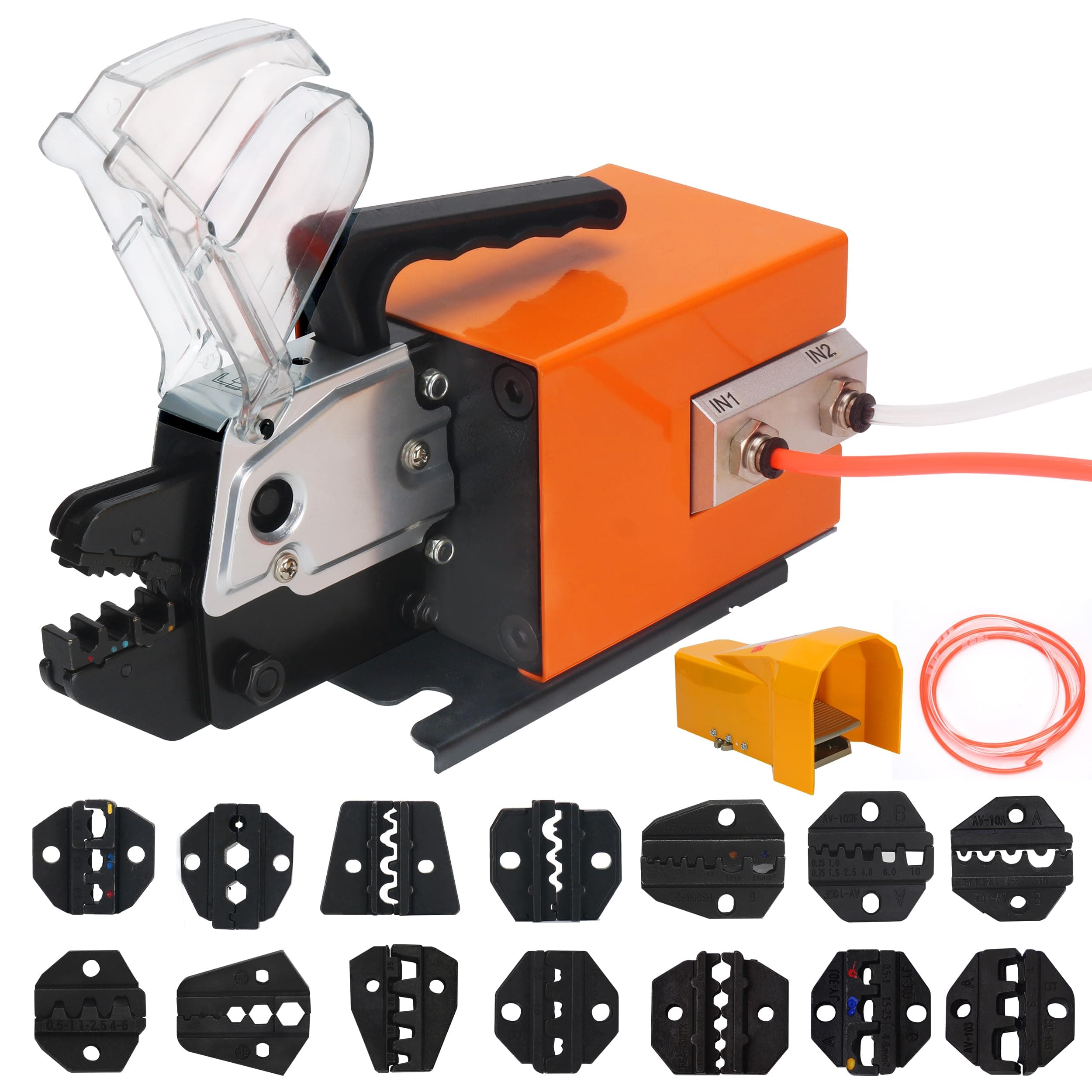 Pneumatic Crimping Tool Multifunction Pneumatic Crimper Plier Machine AM-10 Air Powered Wire Crimper Suitable For Many Kinds Of Terminals with 14 Die Sets