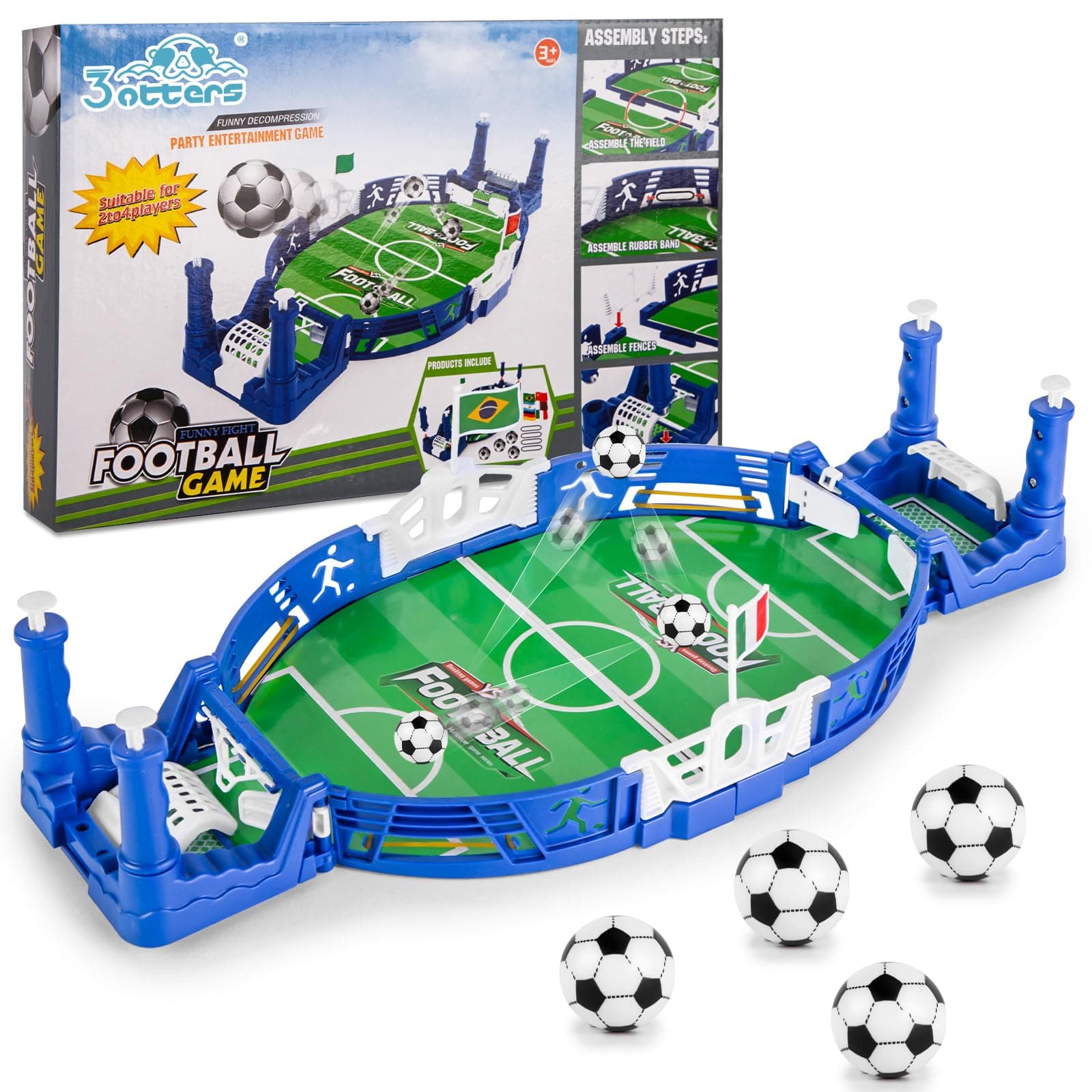 3 otters Mini Soccer Board Game for Kids & Adults, Mini Foosball Tabletop Football Game for 3 for Grandkids, Indoor Home Holiday Games for Family Party, Birthday Gifts