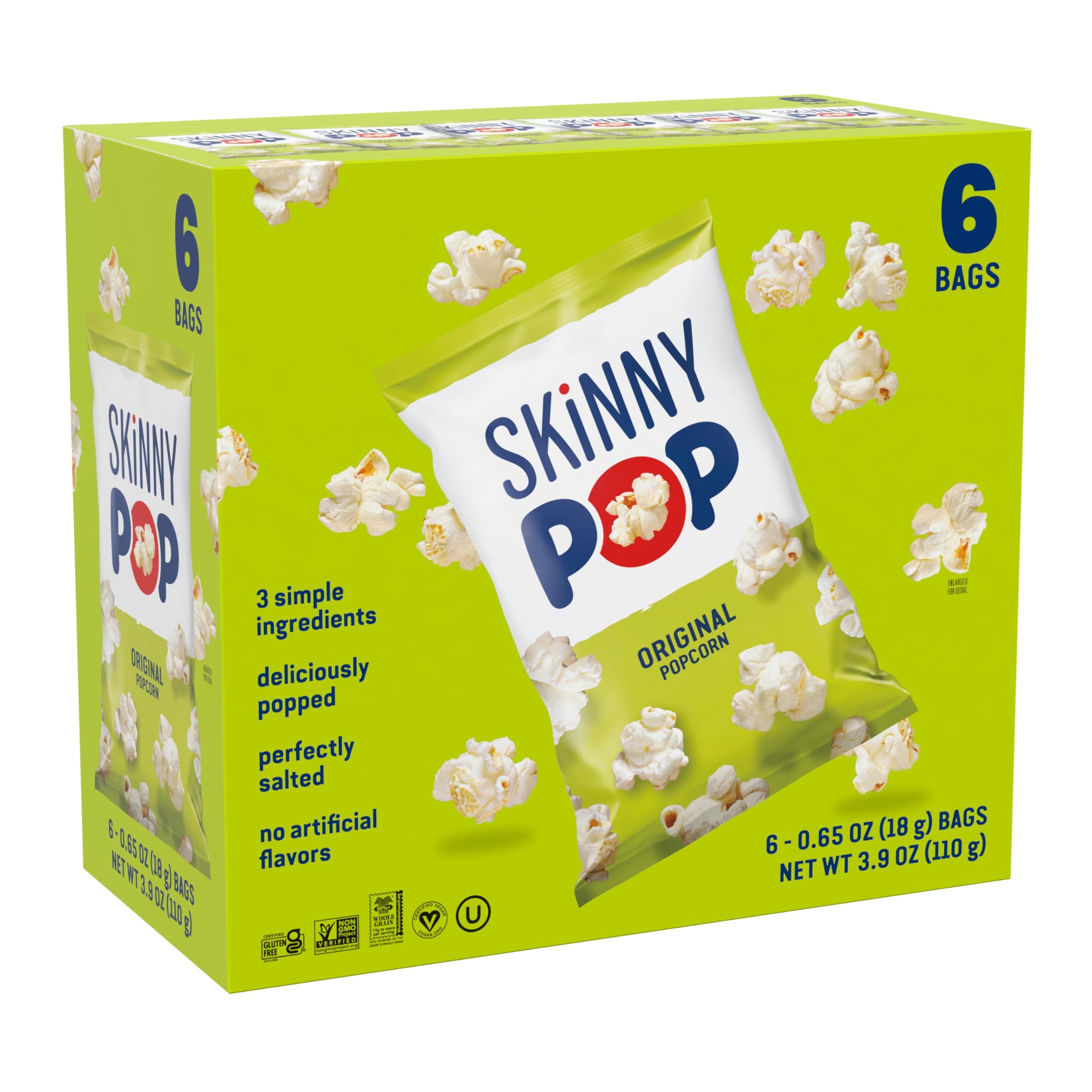 SkinnyPop Popcorn Original Gluten Free GMO Free Healthy Snacks 18ml Custom Size (Pack of 6)