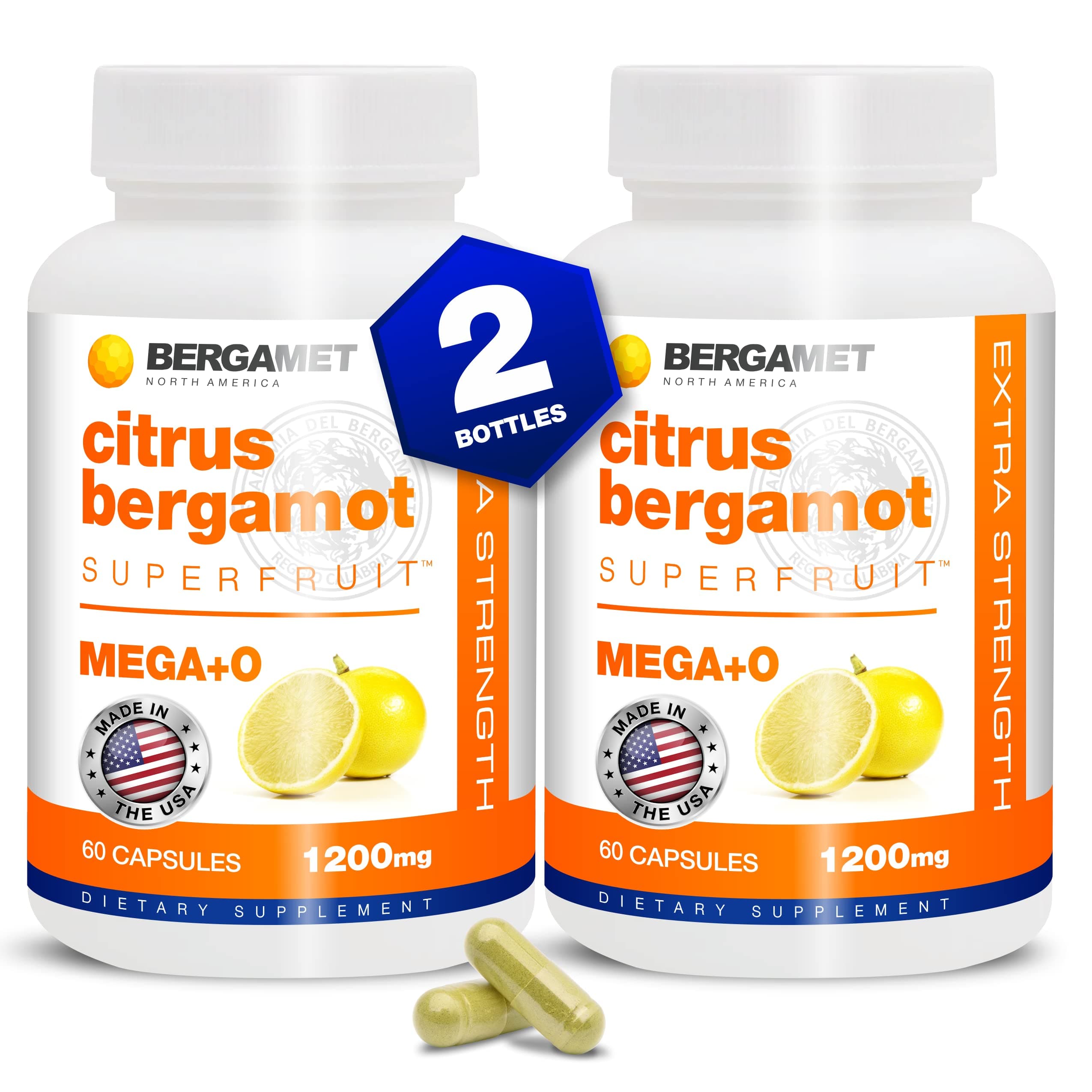 BergaMet Citrus Bergamot Supplement, 170:1 Extract, 1200mg per Serving, 80% Polyphenols, Italian Citrus Bergamot Supplement, 120 Capsules, 2 Months, Made in the USA