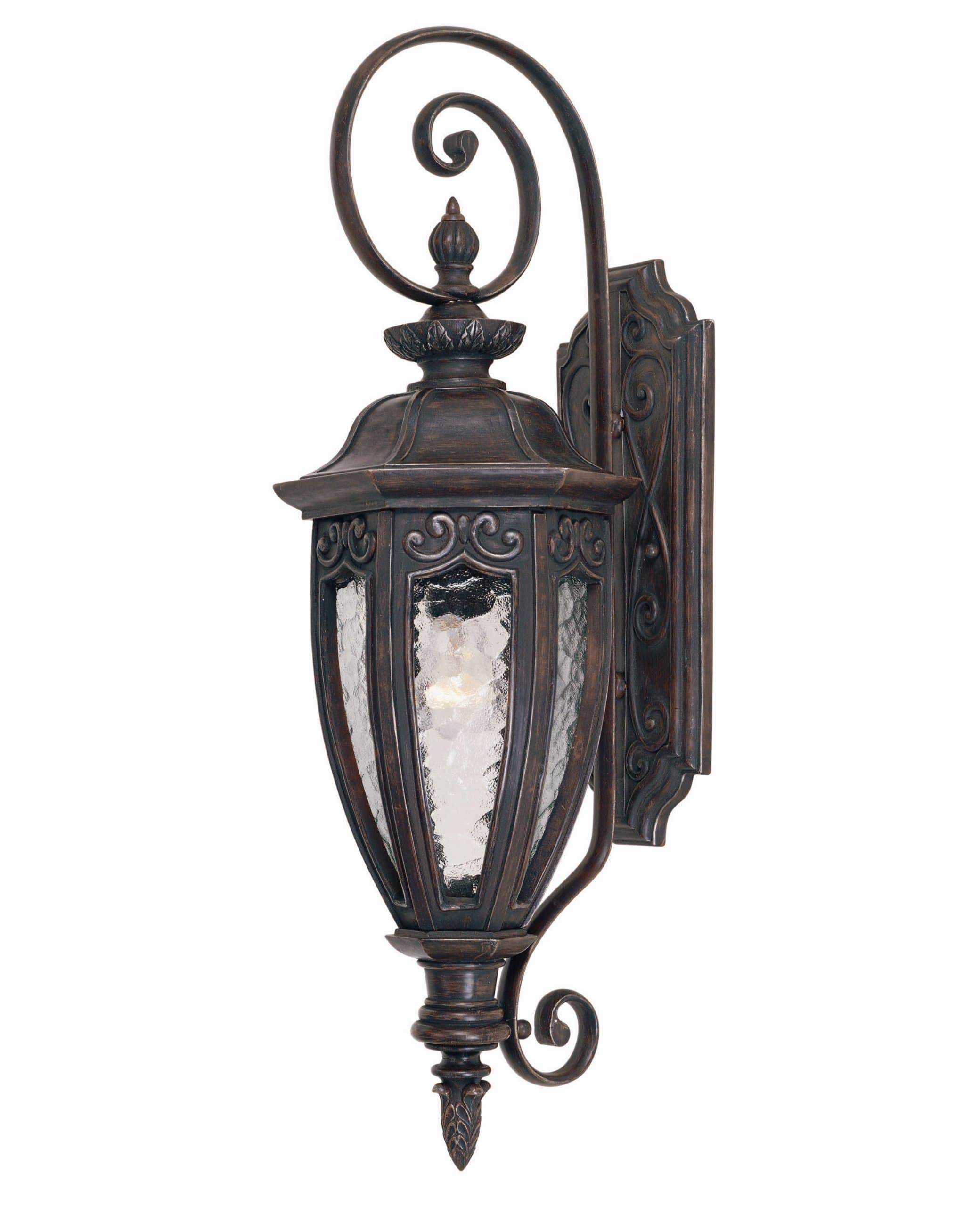 Savoy House Lighting 5-6522-52 Dehart Collection 1-Light Outdoor Wall Mount 27-Inch Lantern, Bark and Gold Finish with Hammered Glass