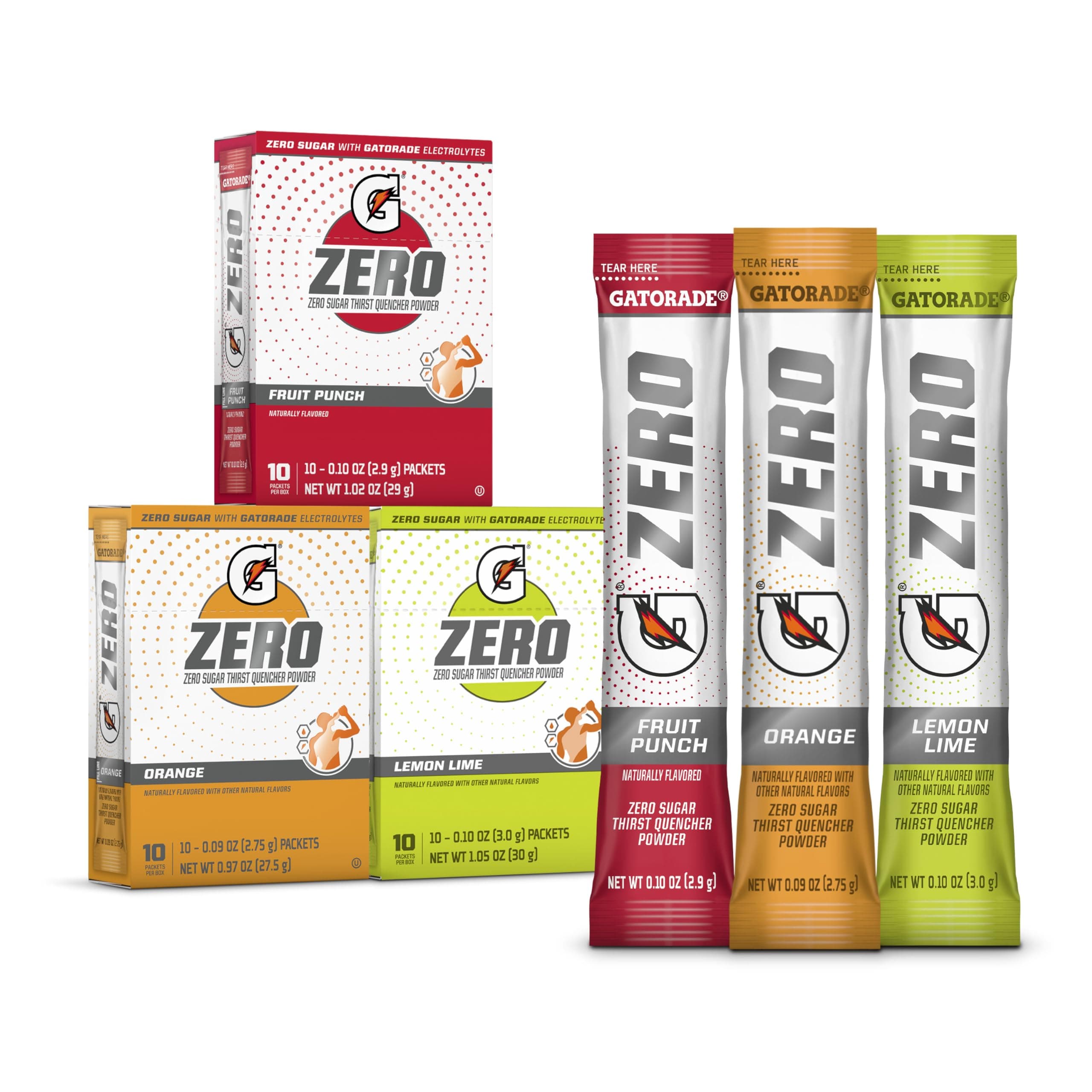 Gatorade G Zero Sports Drink Mix Powder Packets, 3 Flavor Classic Variety Pack, Electrolyte Powder Drink Mix for Hydration, Zero Sugar, Total 30 Packets