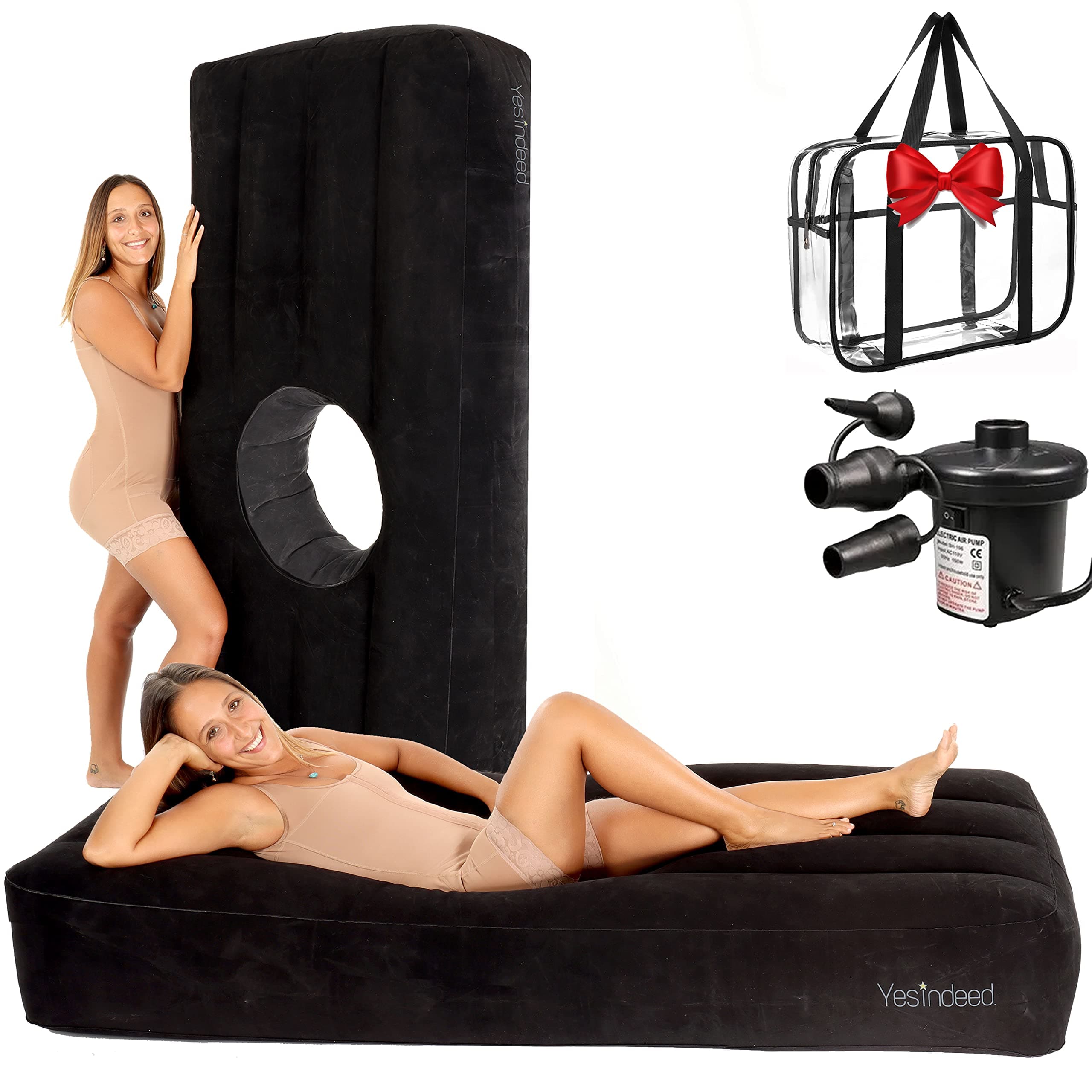 YESINDEED New Upgraded BBL Bed with Hole, Inflatable Brazilian Butt Lift Mattress for Post Surgery Recovery - Waterproof Velvet Touch Top Comfortable & Supportive - Carrying Bag and Air Pump