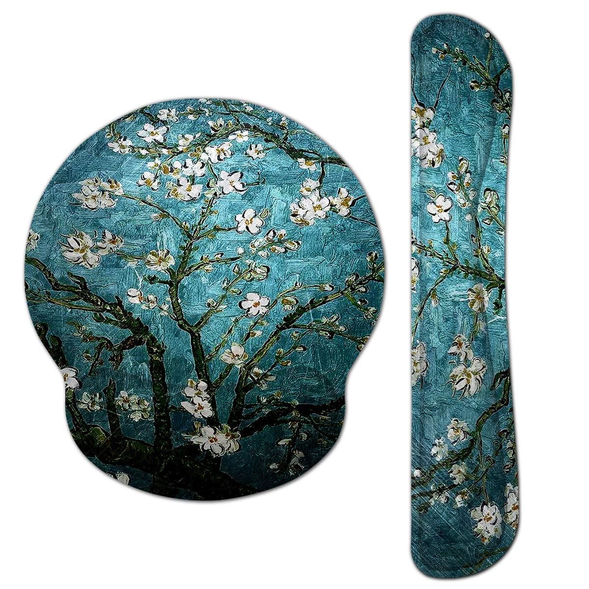 Ergonomic Keyboard Mouse Pad Wrist Rest Support Set for Laptop/Computer/Desktop,Memory Foam Hand Rest Wrist Cushion for Gaming/Office,Lightweight Comfortable & Pain Relief (Apricot Flower)