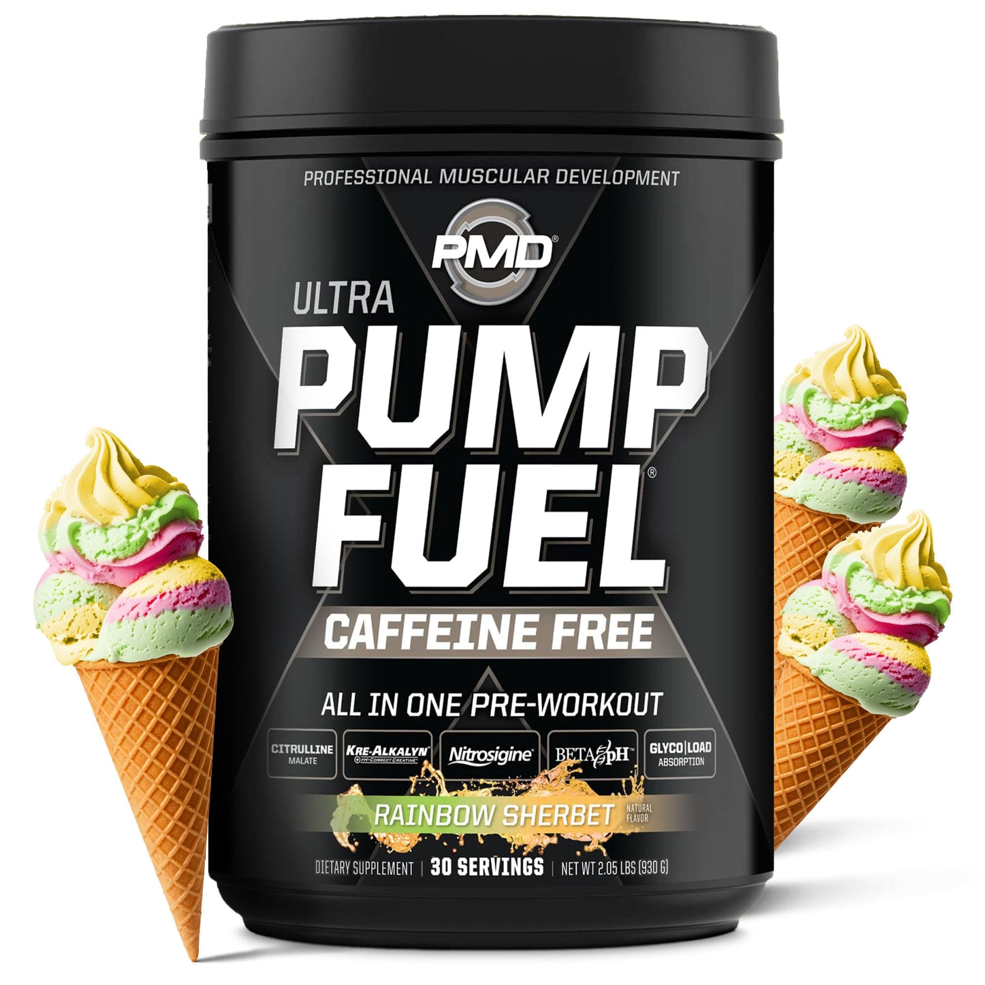 Sports Ultra Pump Fuel Caffeine Free - Pre Workout Drink Mix - Energy, Strength, Endurance, Recovery Complex Carbohydrates And Amino Energy - Rockin Rainbow Sherbet (30 Servings)