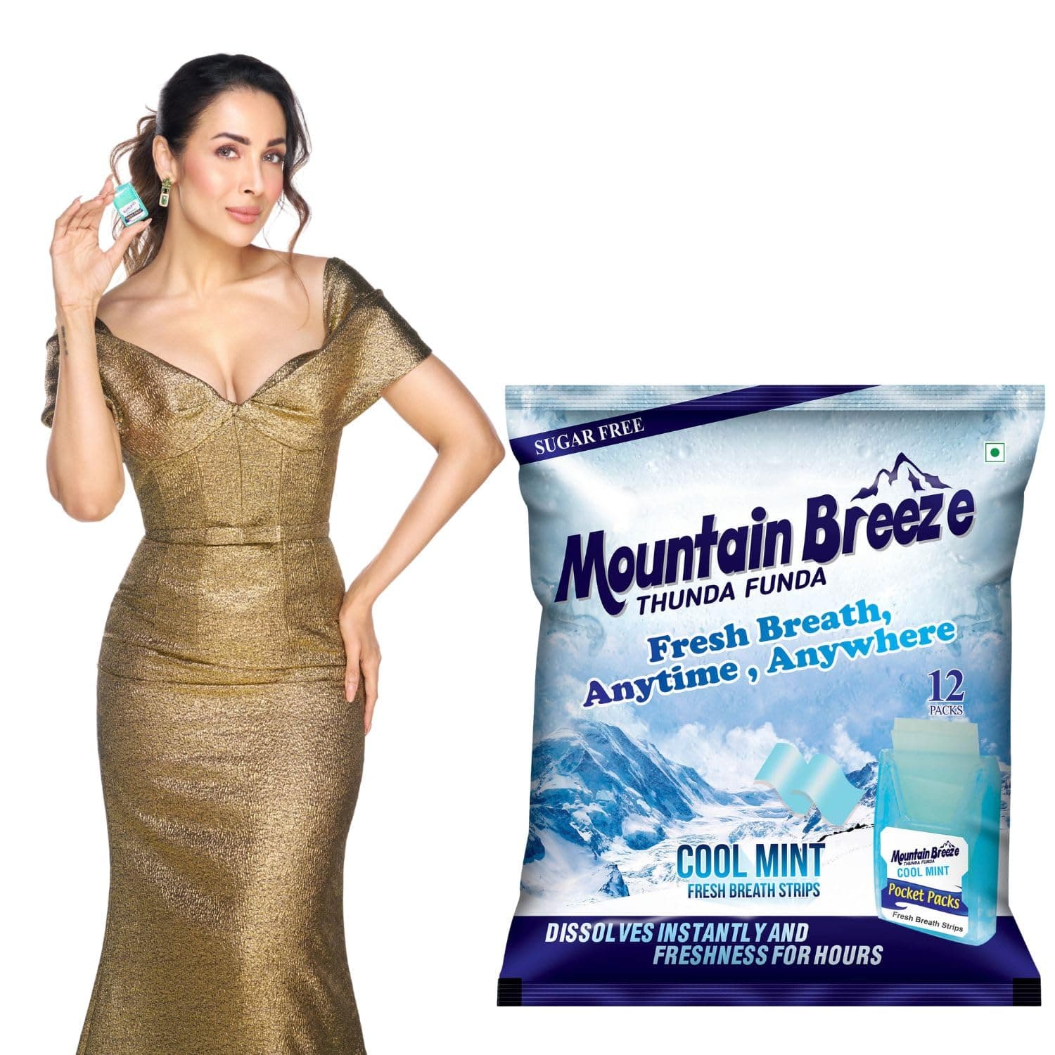 Mountain Breeze Mouth Freshner Sugar-Free Coolmint Fresh Breath Strips (18 Strips Each) Pack Of 12-0.09 Kg