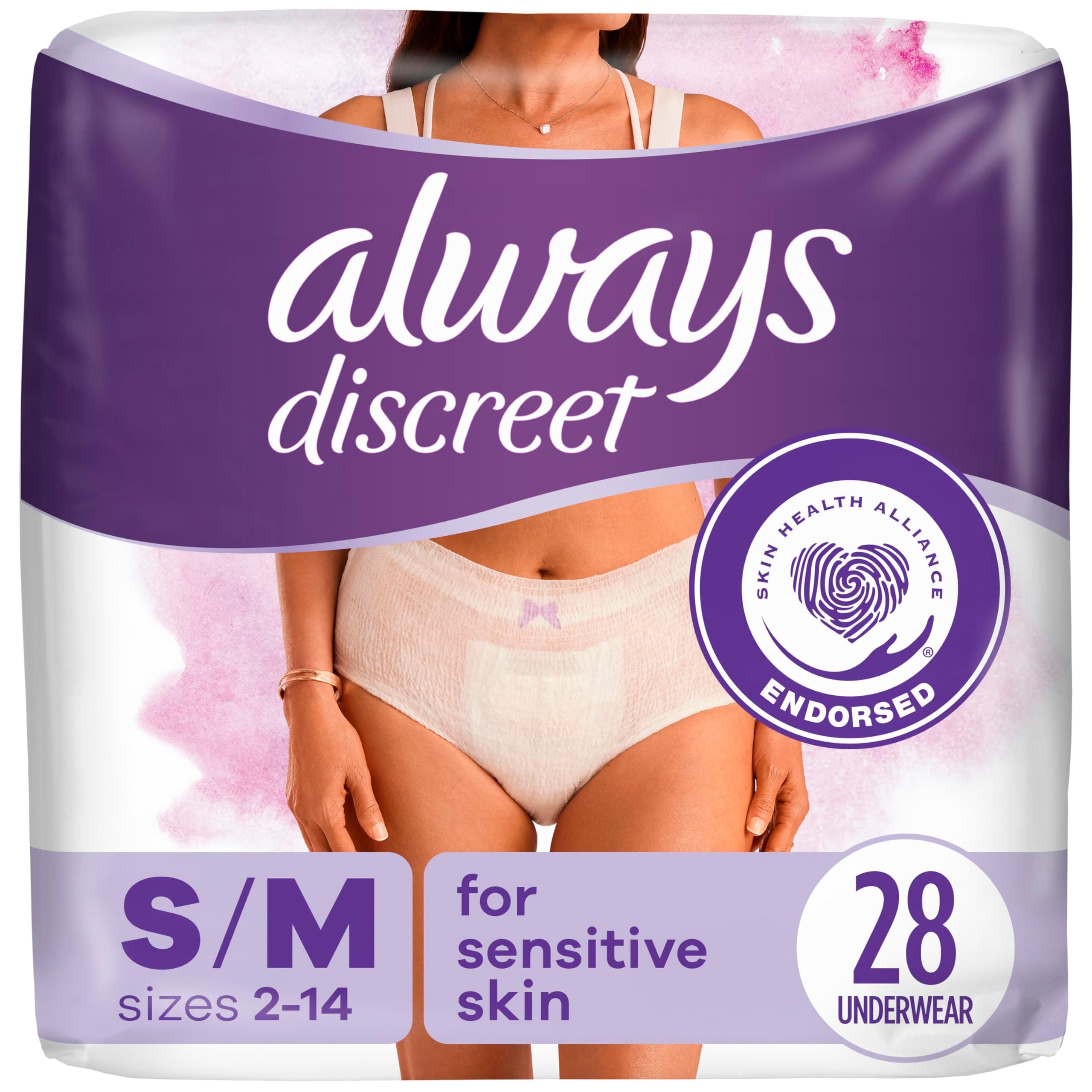 Sensitive, Incontinence & Postpartum Underwear for Women, Maximum Plus Protection, Small/Medium, 28 Count