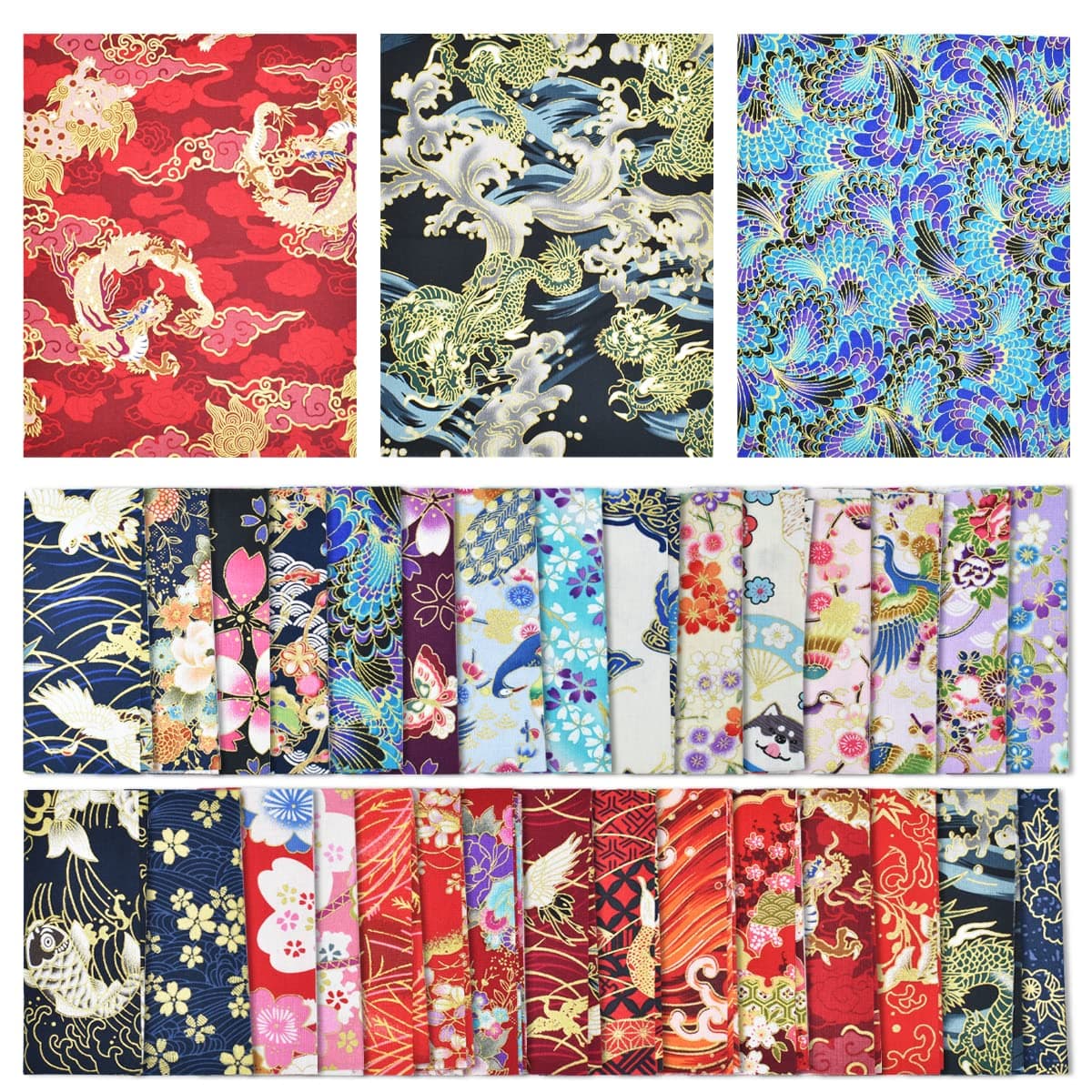 BDS-HOME 30Pcs 8 x 10 Inch Fat Quarters Cotton Fabric Bundle Squares Patchwork, Japanese Style Printed Cotton Wrapping Cloth Quilting Fabric Bundles for DIY Patchwork Sewing