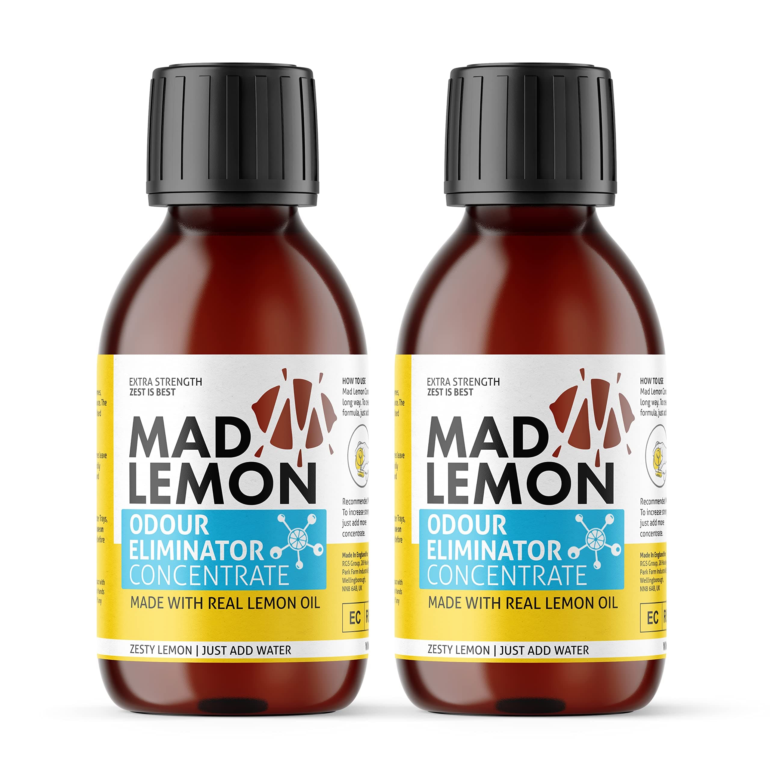 Mad Lemon Pet Odor Eliminator and Neutralizer - 2-Pack Industrial Strength 8oz Concentrate - Makes 2 Gallons - Cat & Dog Odors, Urine, Carpet, Dead Rodent Odor, Mouse, Rat, Sewer, Garbage, Trash Can