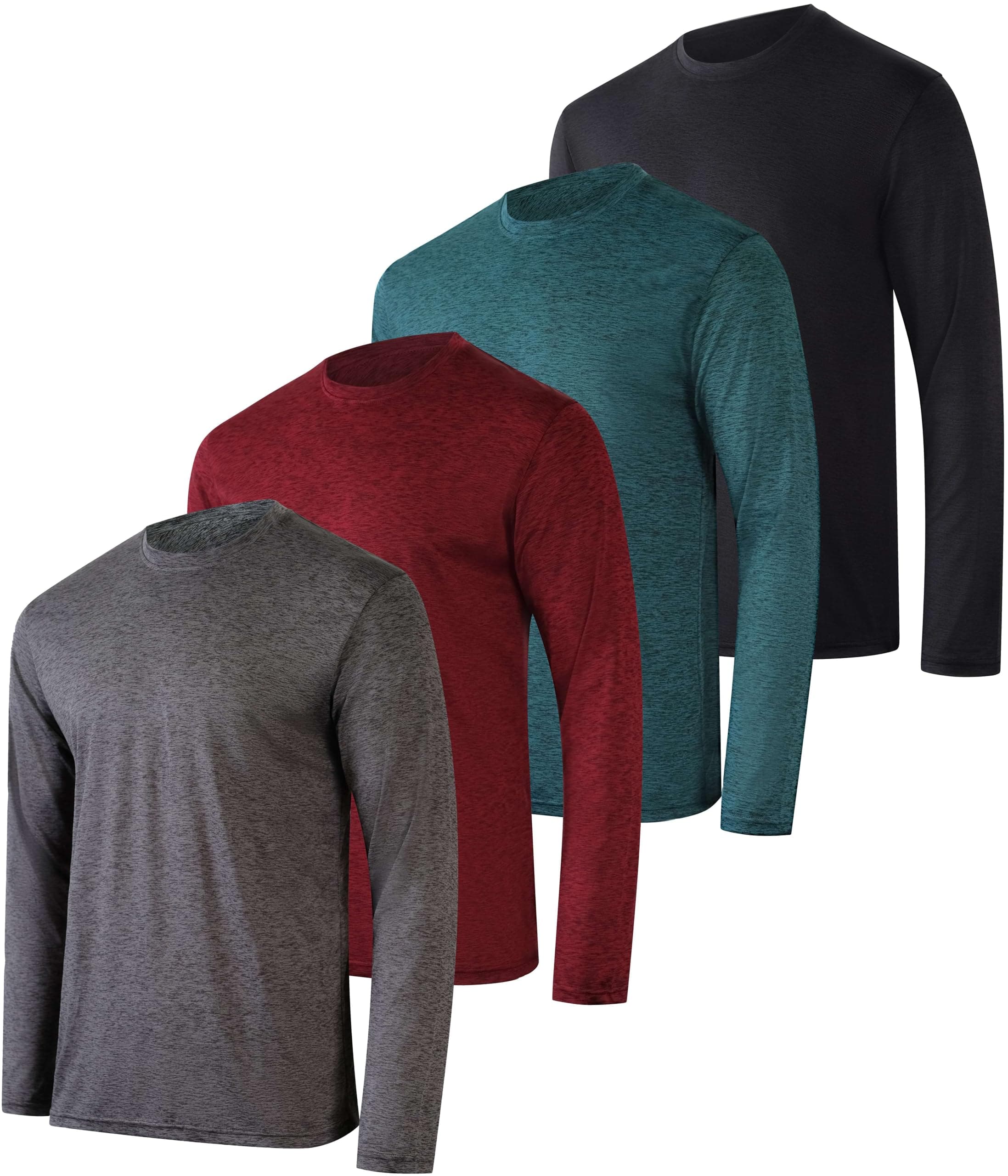 4 Pack: Mens Long Sleeve Dry Fit T Shirts Hiking Fishing Workout Gym Work Sun UPF 50 Wicking Running Tee