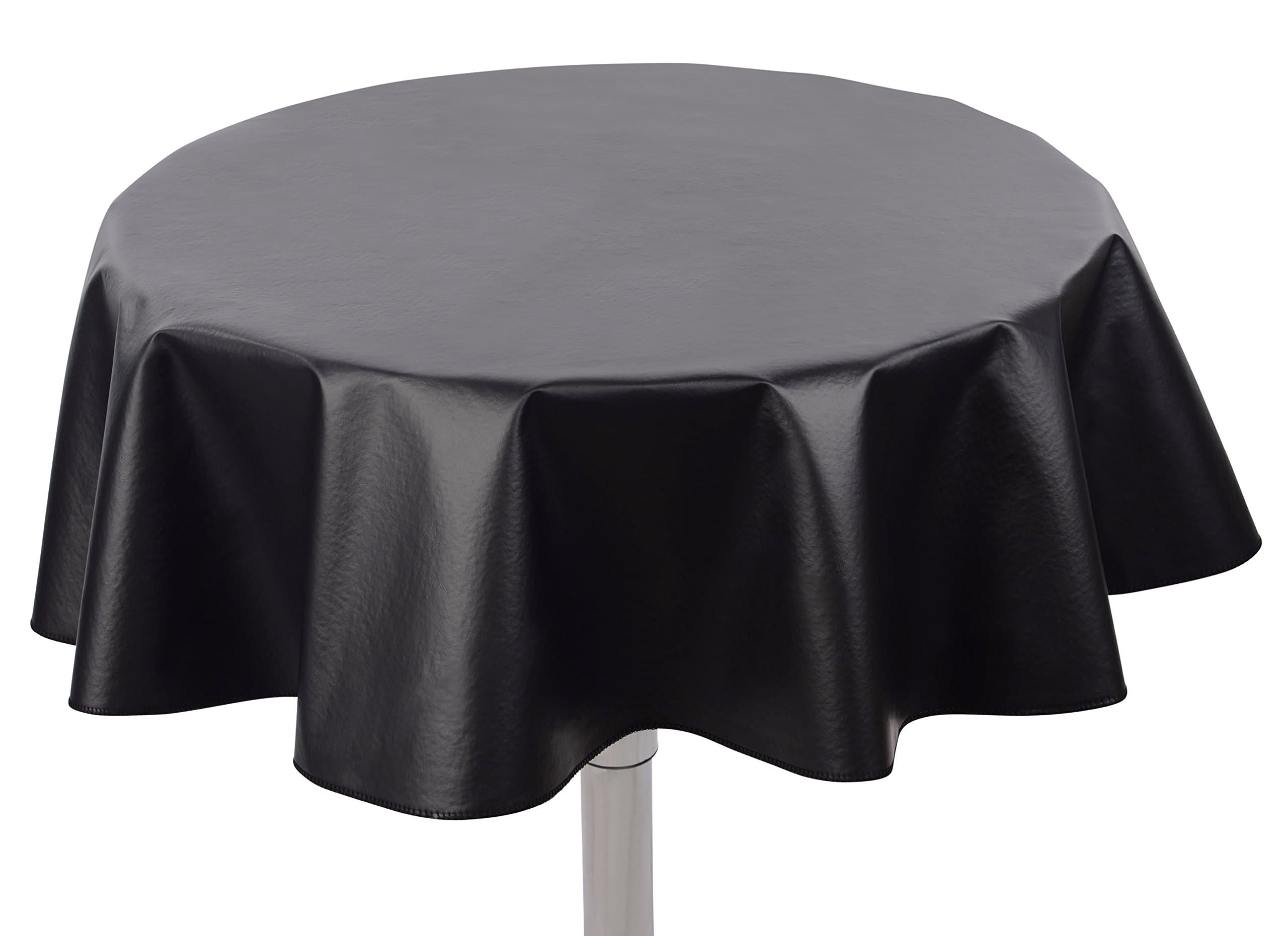 Yourtablecloth Heavy Duty Flannel Backed Round Vinyl Tablecloth – 6 Gauge Thickness, Indoor and Outdoor & Easy to Clean 60” Black