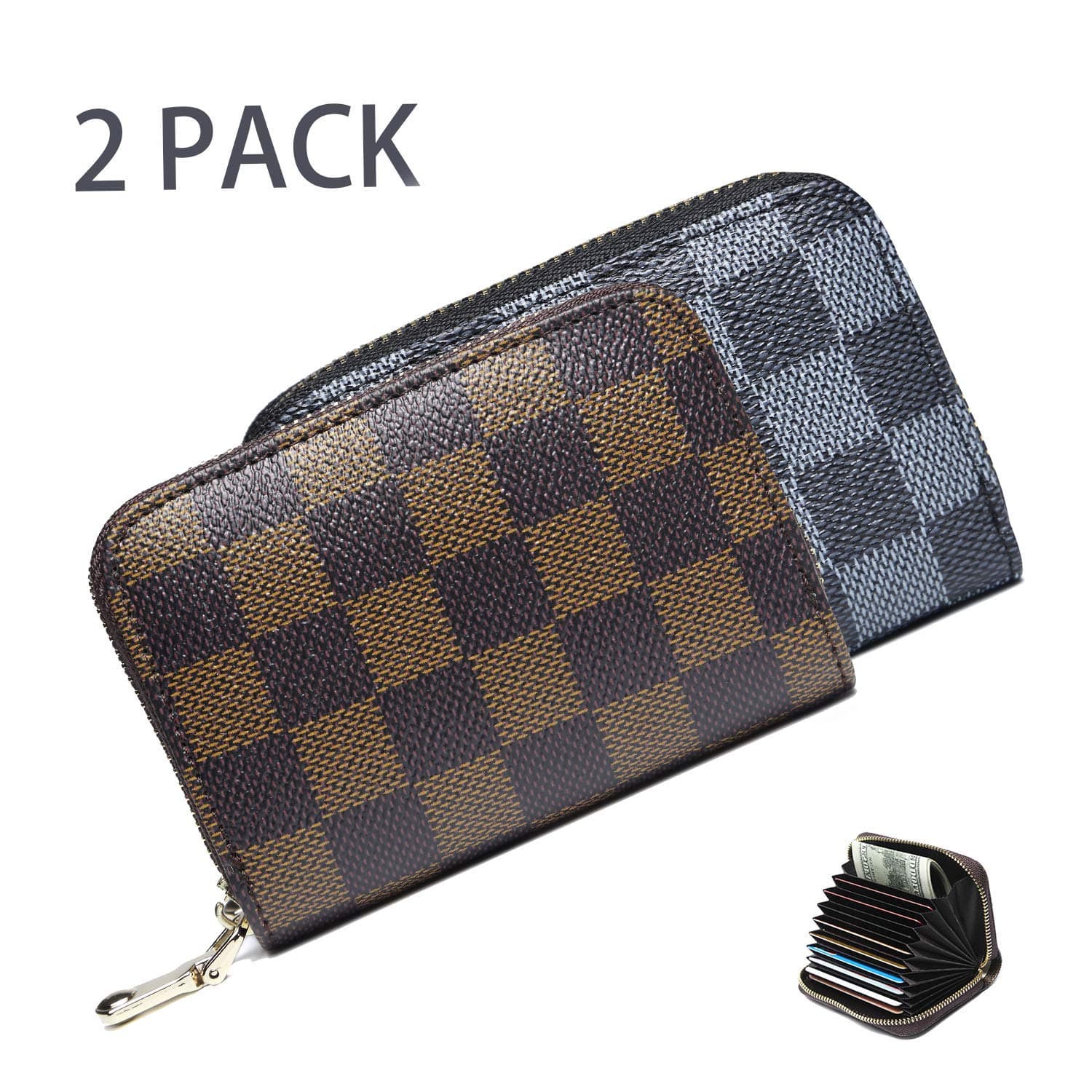 Leather Credit Card Holder Zipper Wallet Coin Purse with 10 Slots