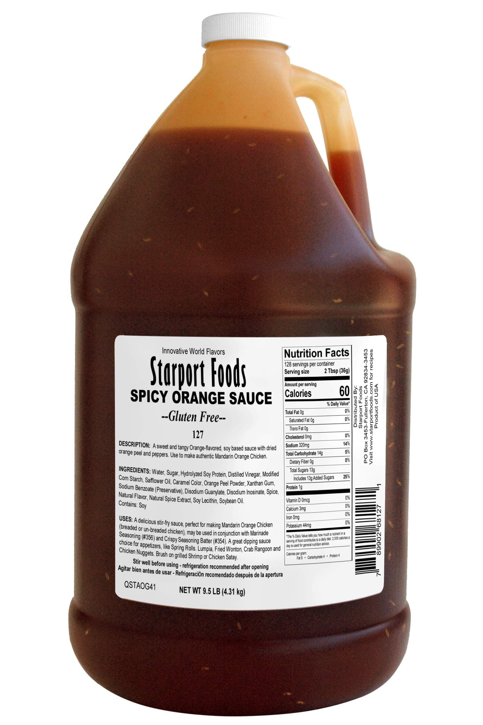 Starport Foods Spicy Orange Sauce - Gluten Free, Vegetarian, 1 gallon, NET WT 9.5 LB, (152 OZ)