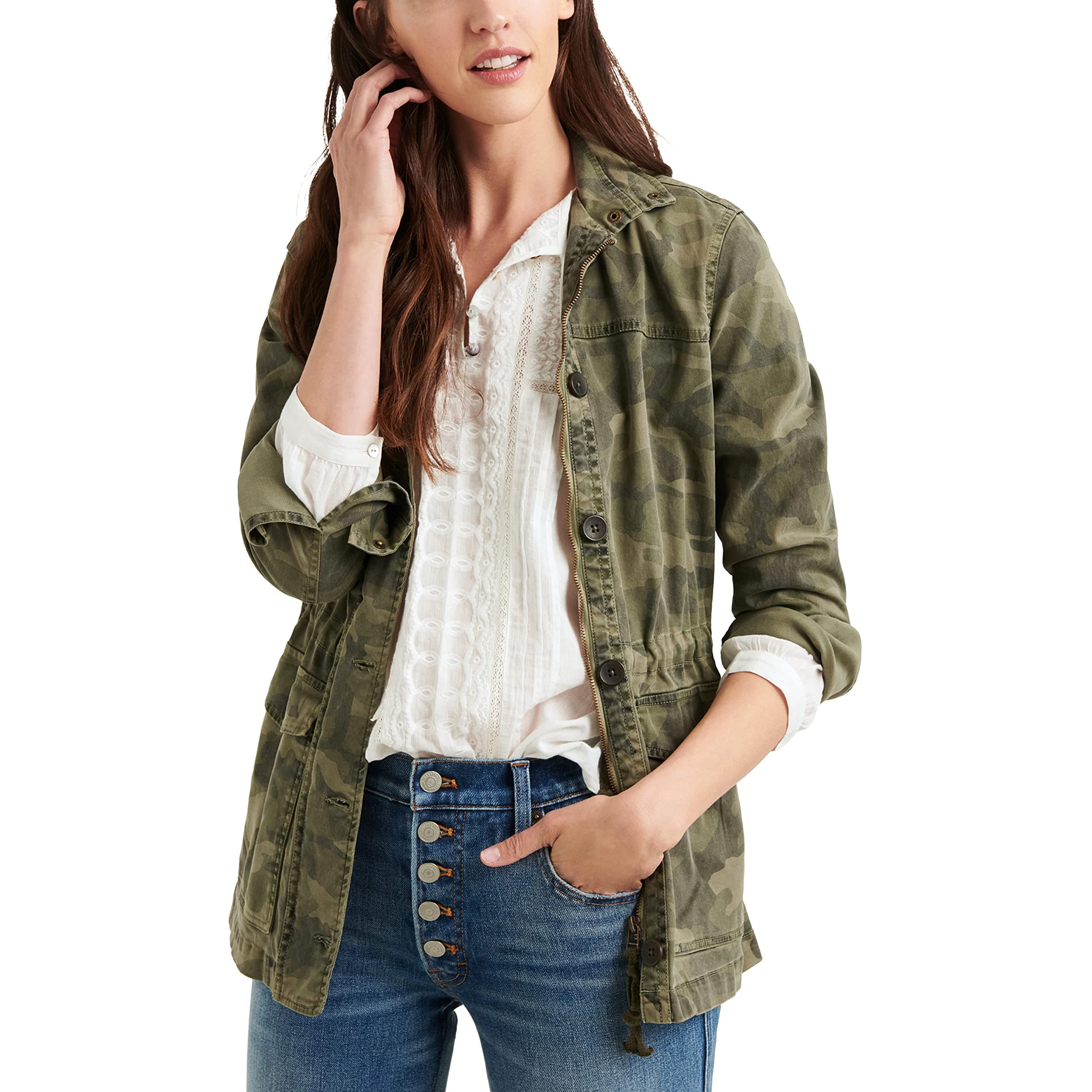 Women's Long Sleeve Button Up Two Pocket Utility Jacket