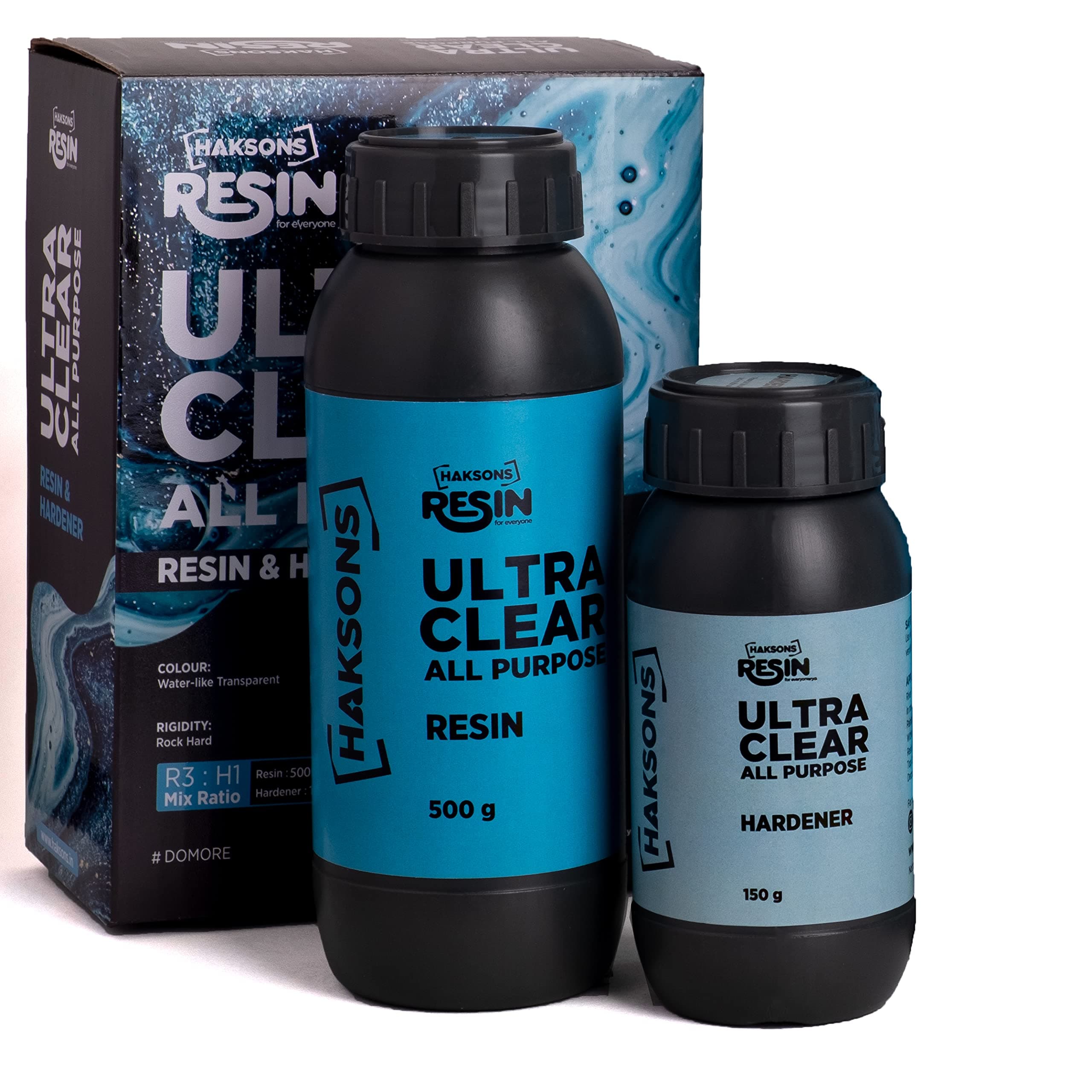 Haksons Ultra Clear Grade 1 Epoxy Resin And Hardener, 650 gms with 2 pearl powders FREE!