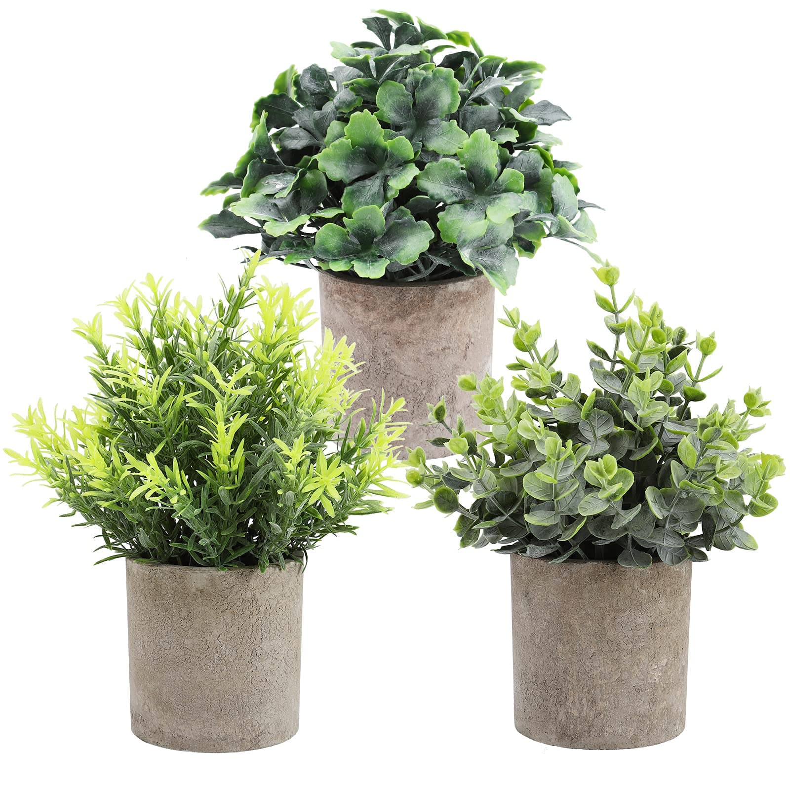 THE BLOOM TIMES Set of 3 Small Potted Artificial Plants Fake Greenery Faux Plants Indoor for Rustic Home Farmhouse Bathroom Decor