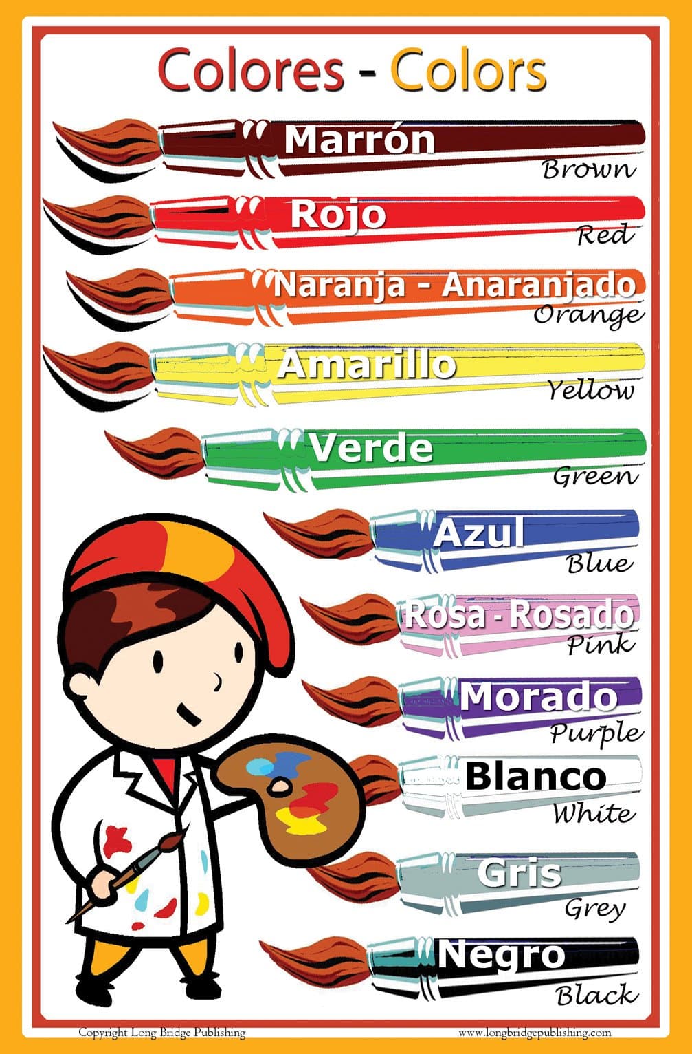 Spanish Language School Poster - Colors - Wall Chart for Home and Classroom - Spanish-English Bilingual Text