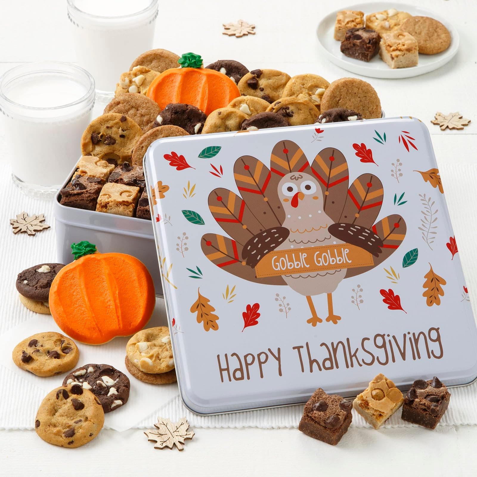 Mrs. Fields 48 Nibblers Bite-Sized Cookies Signature Thanksgiving Tin - Assorted with 48 Nibblers Bite-Sized Cookies in our 5 Classic Flavors for Thanksgiving
