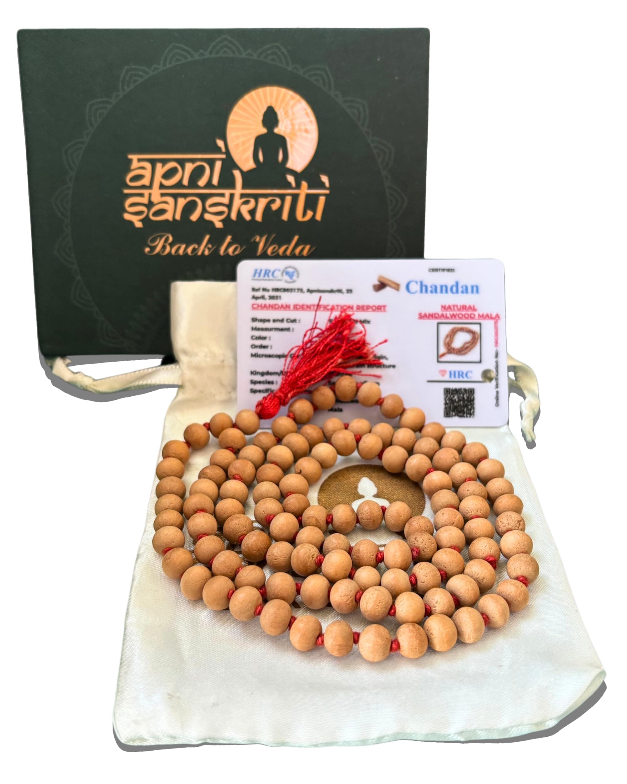 Apnisanskriti Lal Chandan Mala (Red Sandalwood Rosary) for Japa and Men & Women (7-8mm, Large Bead Size, 108+1 Beads, Lab Certified) - Natural Lal/Red Chandan Beads