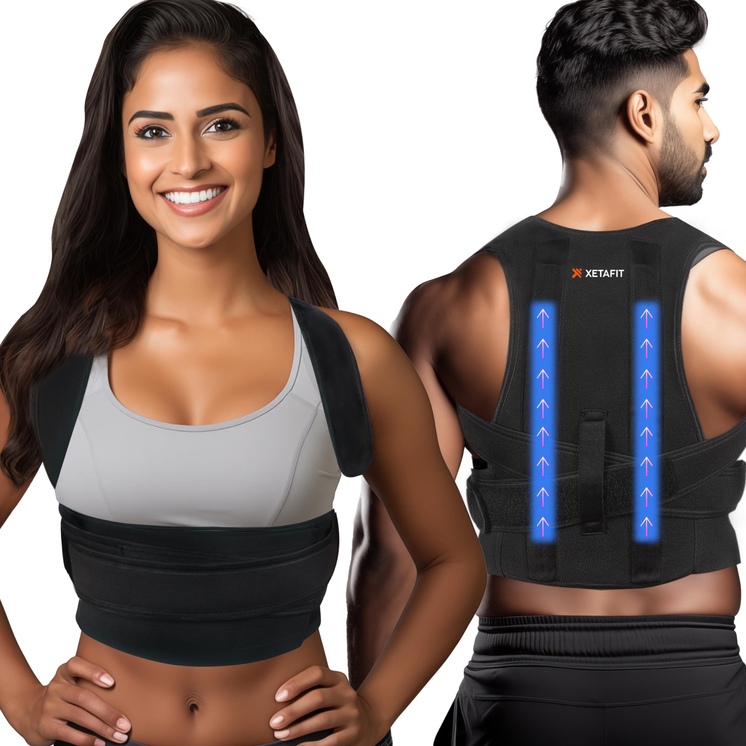 XETAFITPosture Corrector Belt for Men & Women | Back & Shoulder Support | Pain Relief | Free Size, Adjustable, Posture support