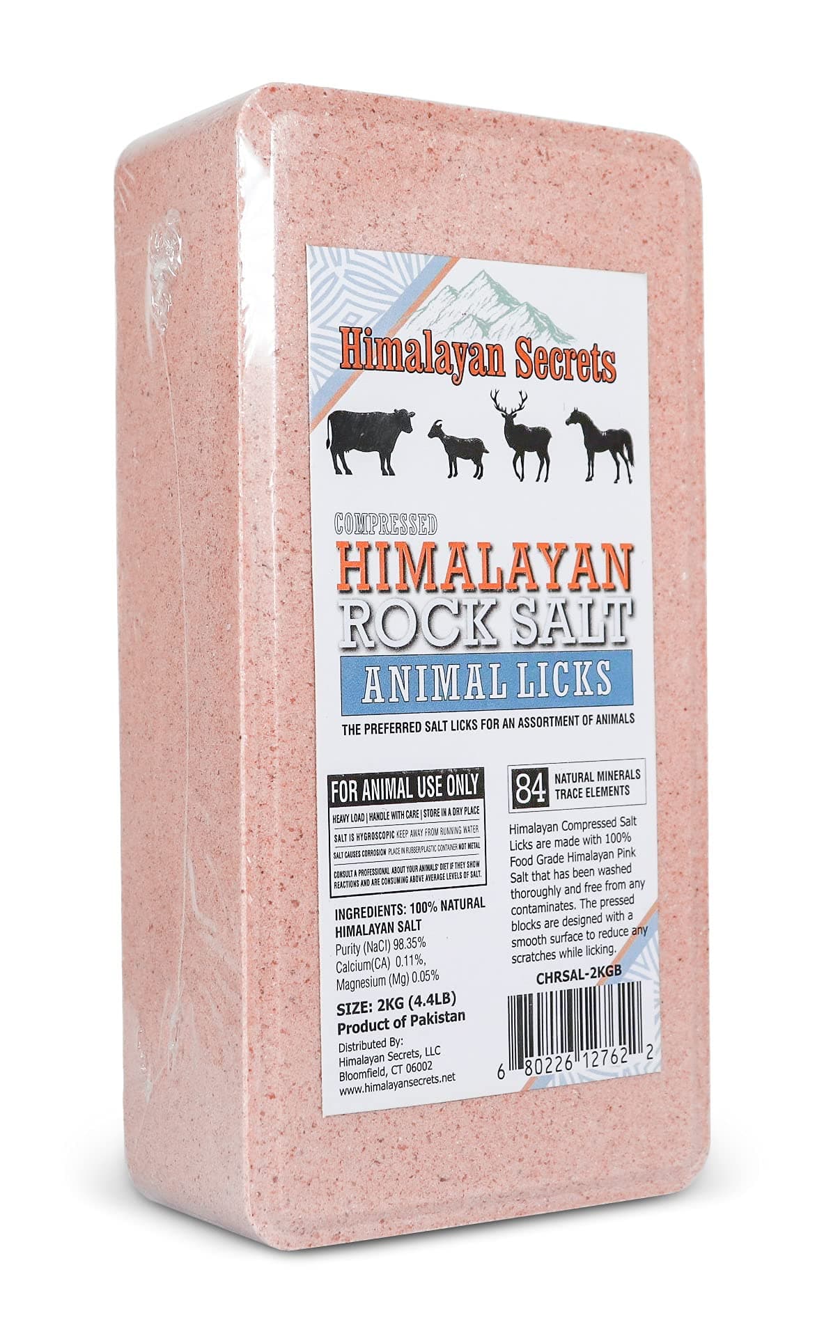 Salt Block for Deer & Horses – Compressed Mineral Salt Lick for Livestock, Cattle & Goats – Himalayan Secrets Pink Rock Salt Block (4.4LB/2KG, Block)