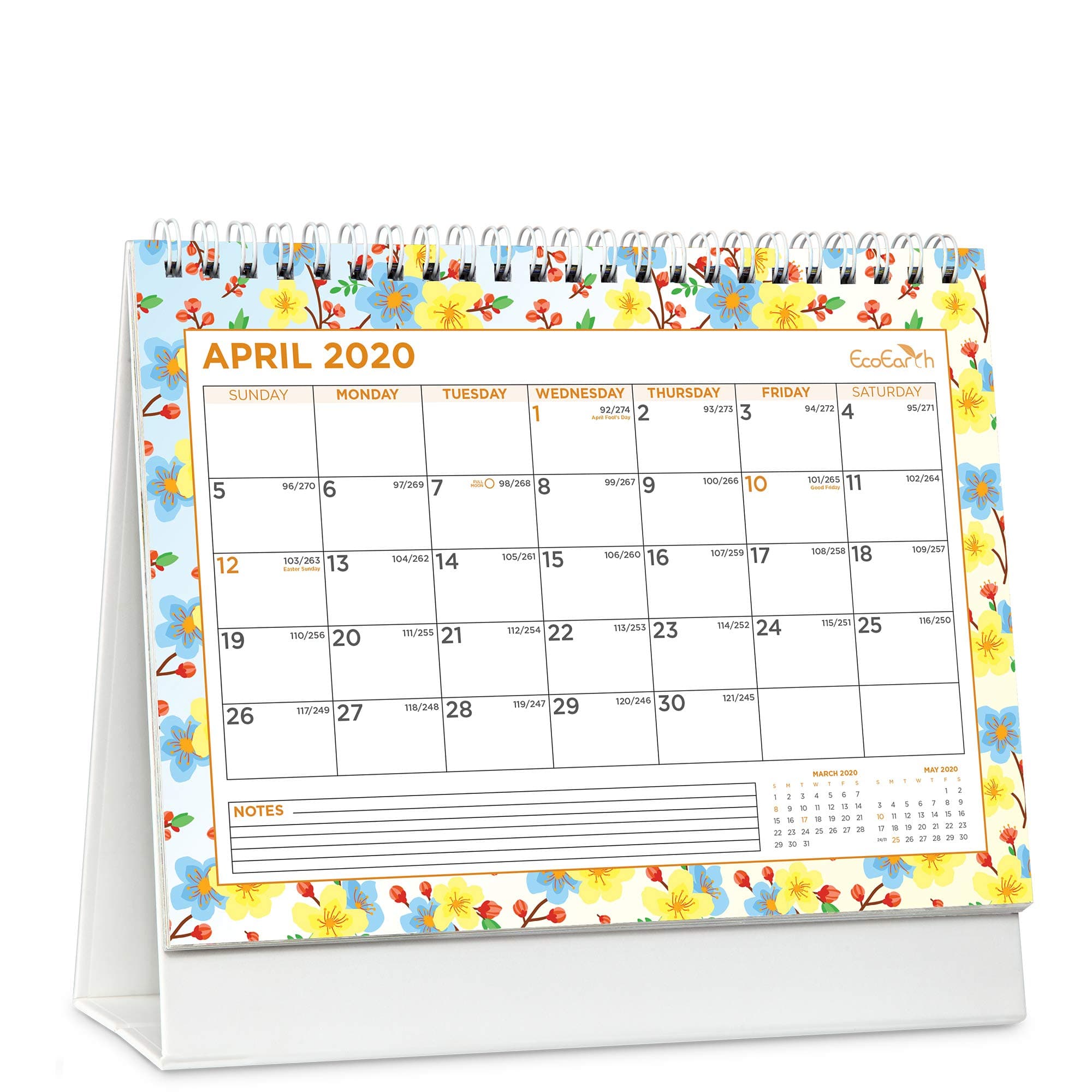EcoEarth Biodegradable 8x6 Inch Standing Desk Calendar, 2020 Calendar Year Monthly Tent Style Flip Calendar, Expressions Art Design