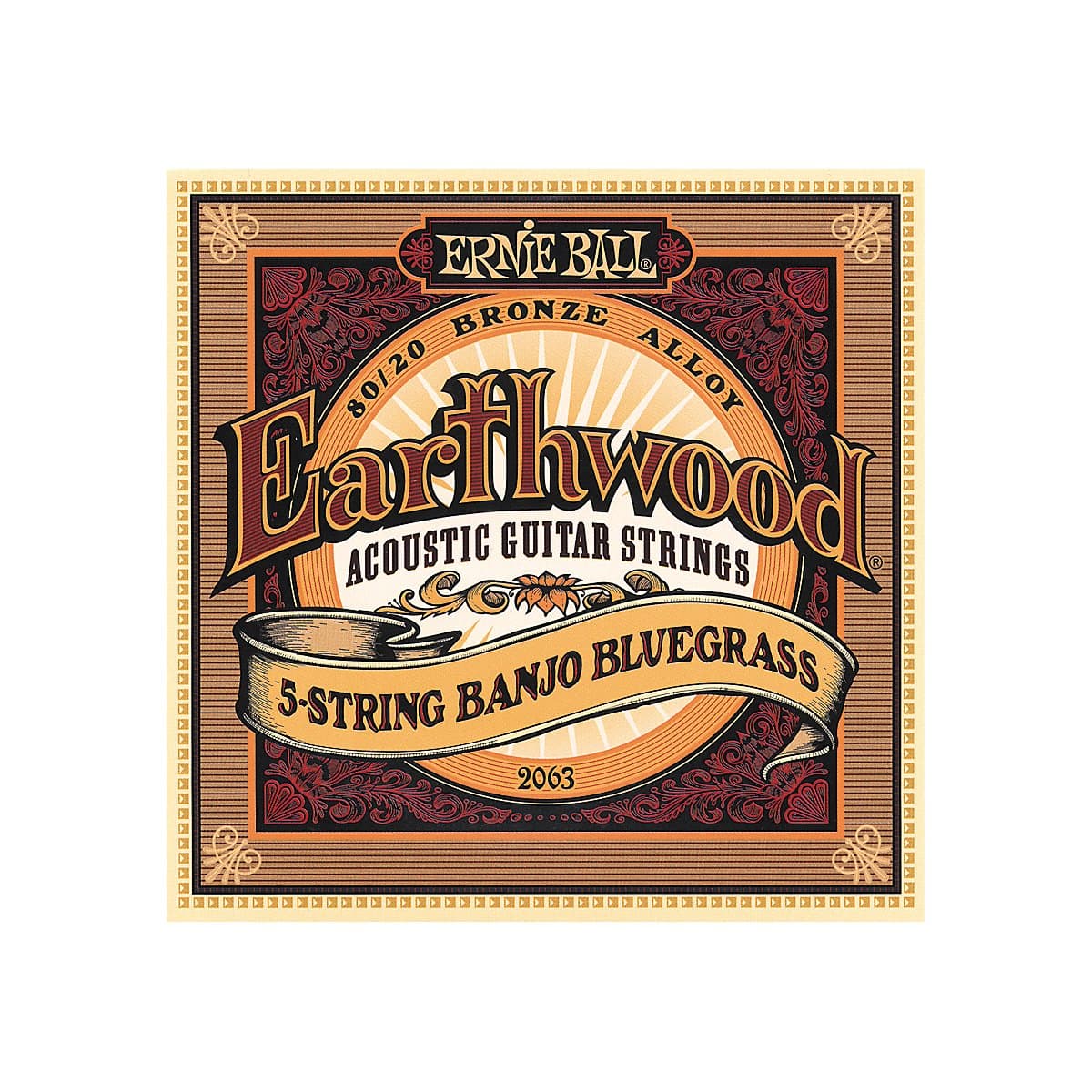 Ernie Ball Earthwood 5-String Bluegrass 80/20 Bronze Banjo Strings, 9-20 Gauge (P02063)