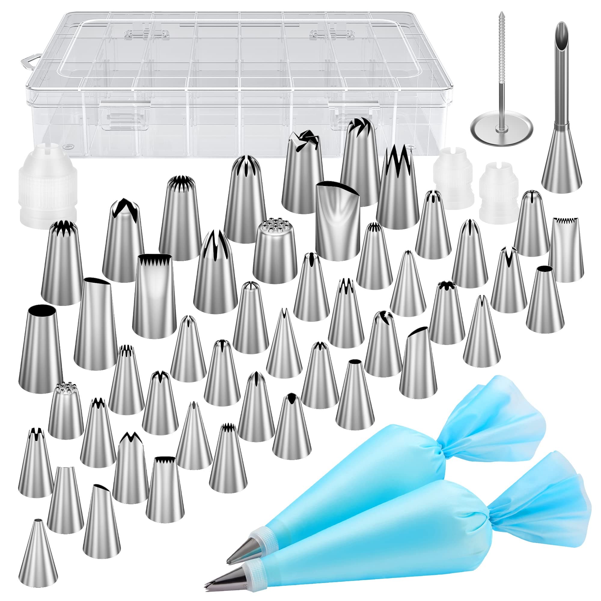 Kootek 54 in 1 Piping Bags and Tips Set with 13 Large Size Piping Tips, 35 Standard Size Icing Tips, 2 Reusable Pastry Bags 12 Inch, Cake Decorating Kit Supplies, Frosting Piping Kit for Cake, Cupcake