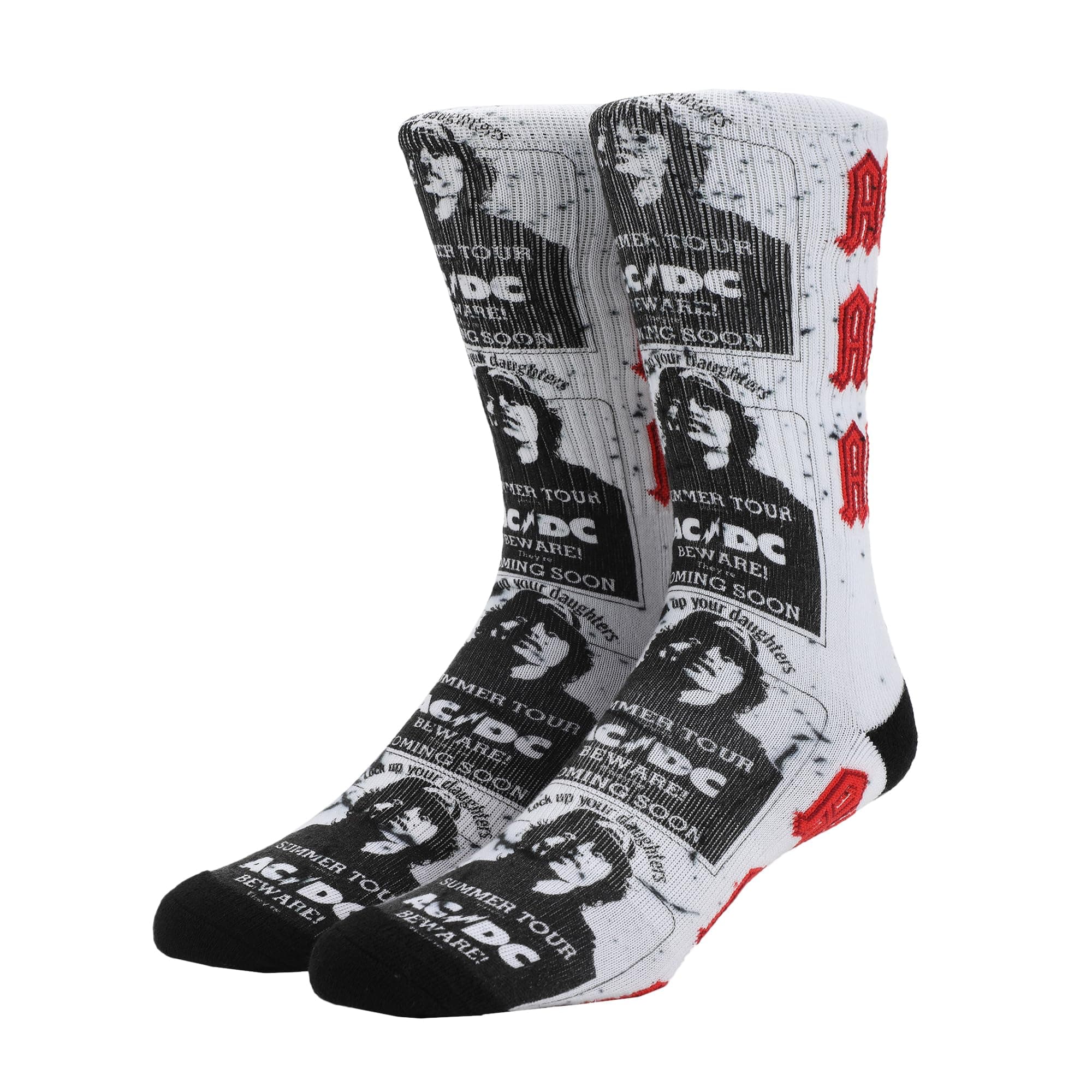 Bioworld ACDC Band Member Photo Art Men's White Athletic Crew Socks