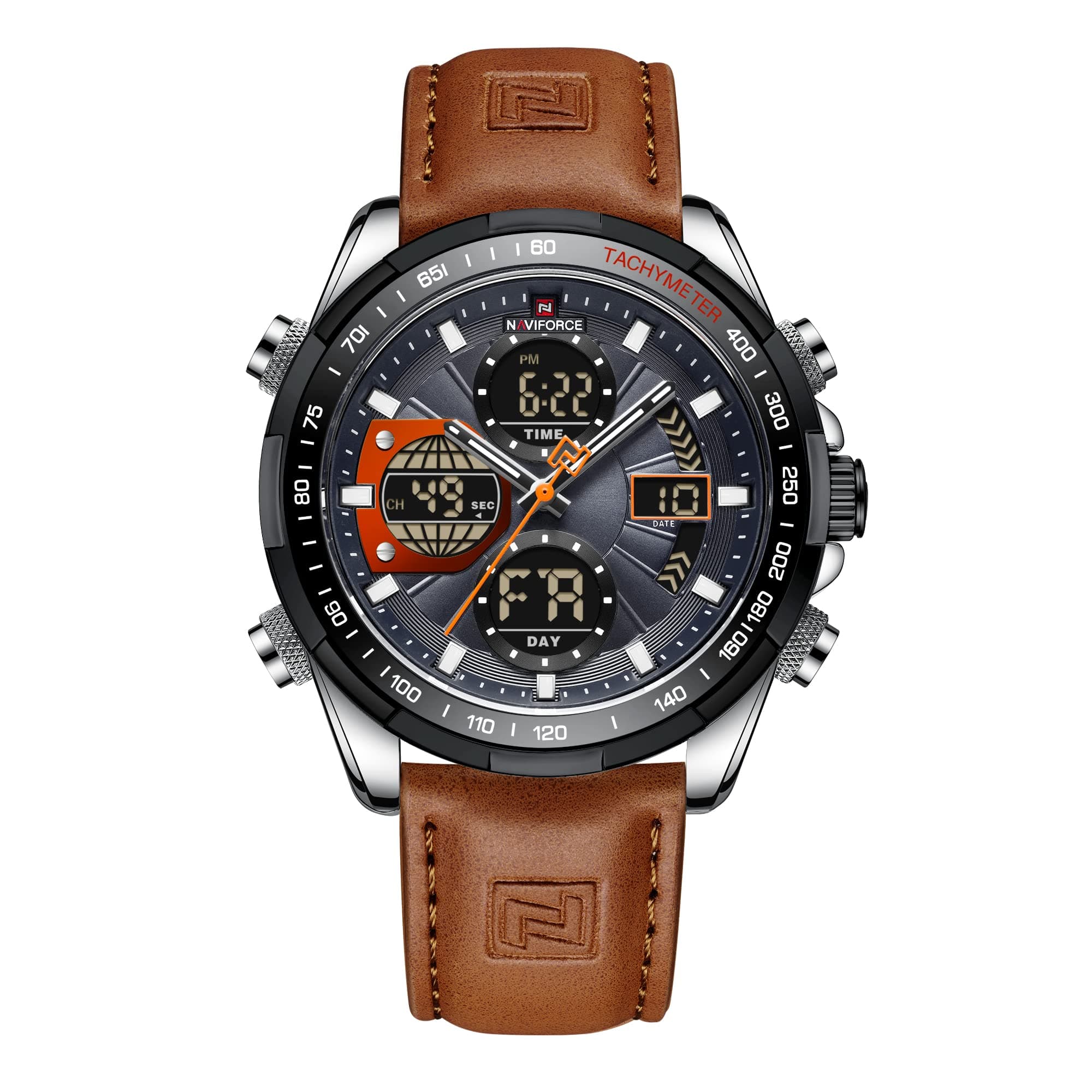 Men's Military Digital Watches Analog Quartz Waterproof Watch Sport Multifunctional Leather Wristwatch