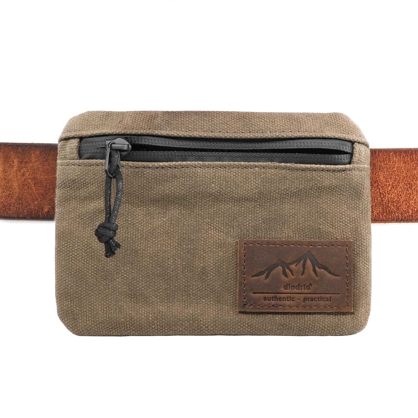 diodrio Belt Zipper Pouches for Men Women Compact EDC Pouch, YKK Zipper, Anti-Theft Pickpocket Proof Safety Wallets, Waist Pack for Traveling Hiking, Water Resistant, Tough Waxed Canvas, Olive
