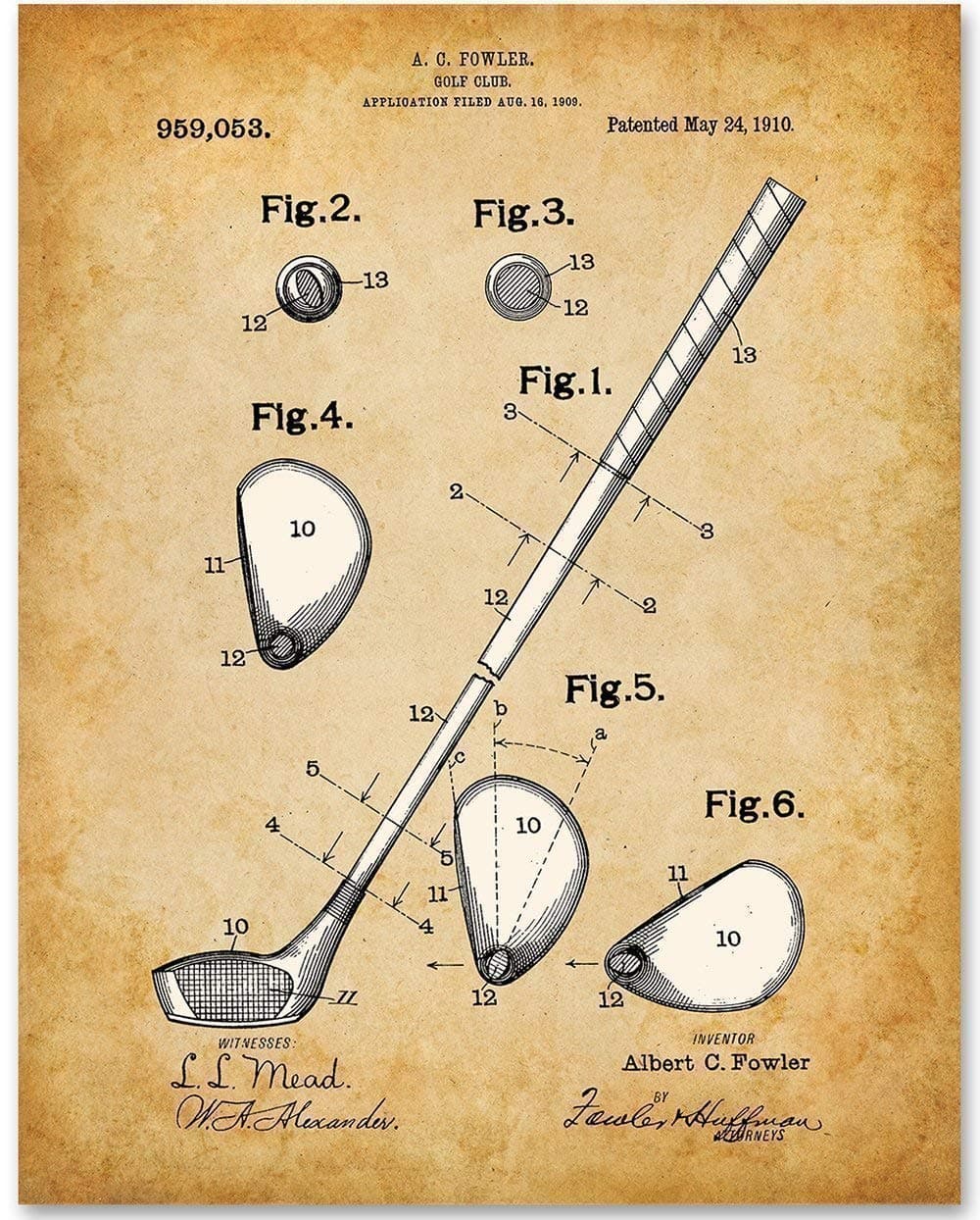 Golf Club - 11x14 Unframed Patent Print - Makes a Great Golf Club House Decor and Gift Under $15 for Golfers