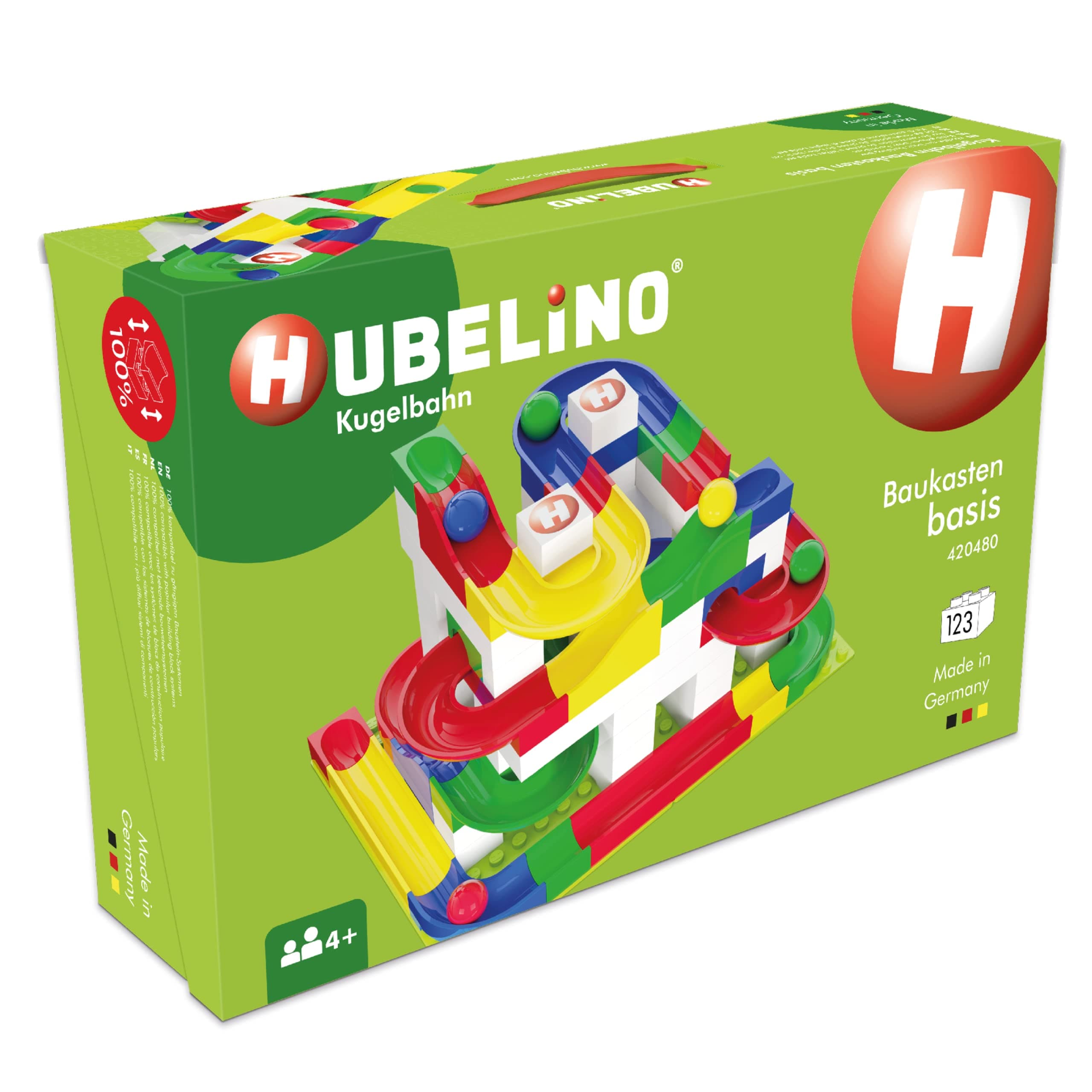 Hubelino 123 Piece Basic Building Box - The Original Duplo Compatible Marble Run Starter Set - Made in Germany