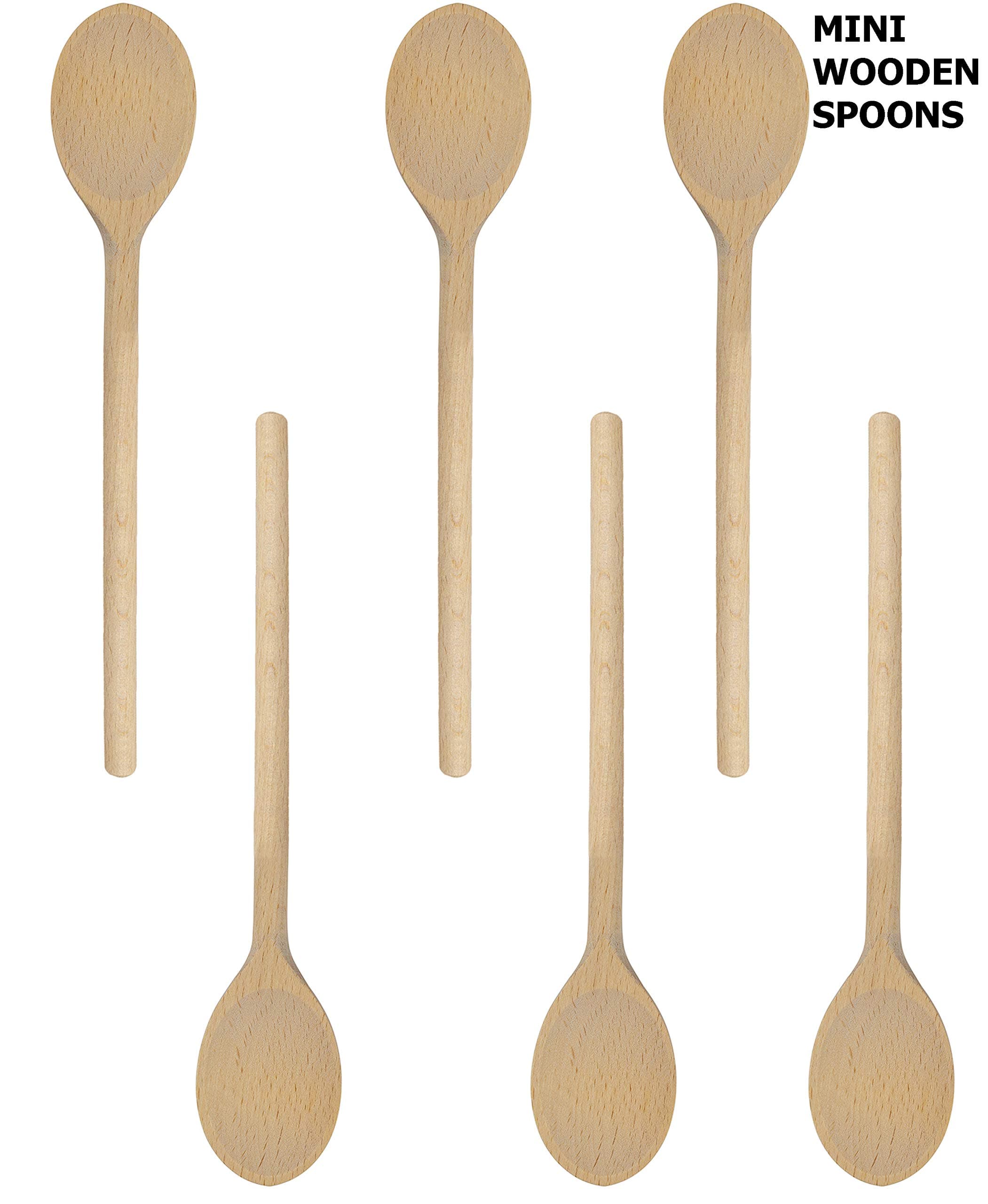 Mini 8-Inch Long Wooden Spoons, Oval Wood Mixing Spoons for Baking, Stirring -Sauce Spoons Made of Natural Beechwood - Set of 6 mini wooden spoons