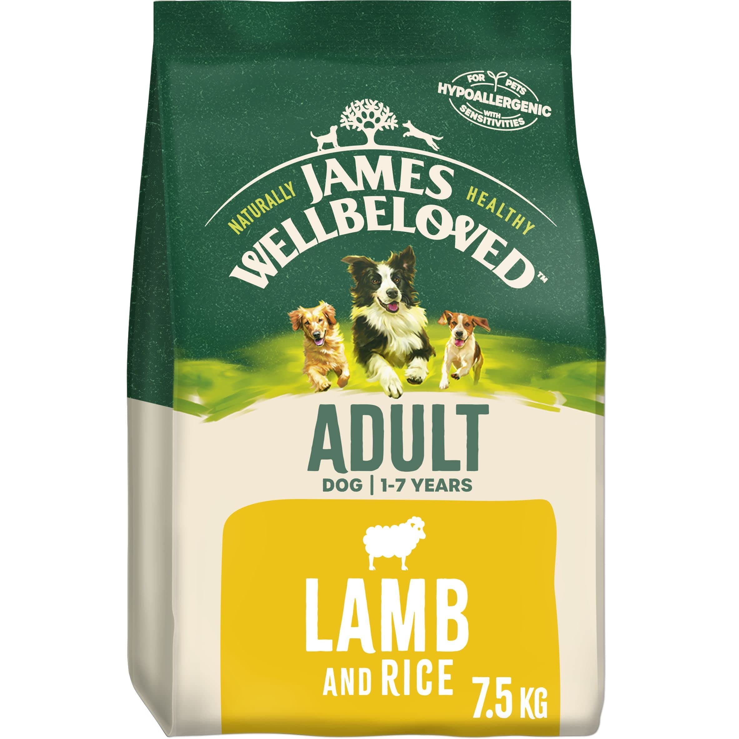 James Wellbeloved Complete Dry Adult Dog Food Lamb and Rice, 7.5 kg
