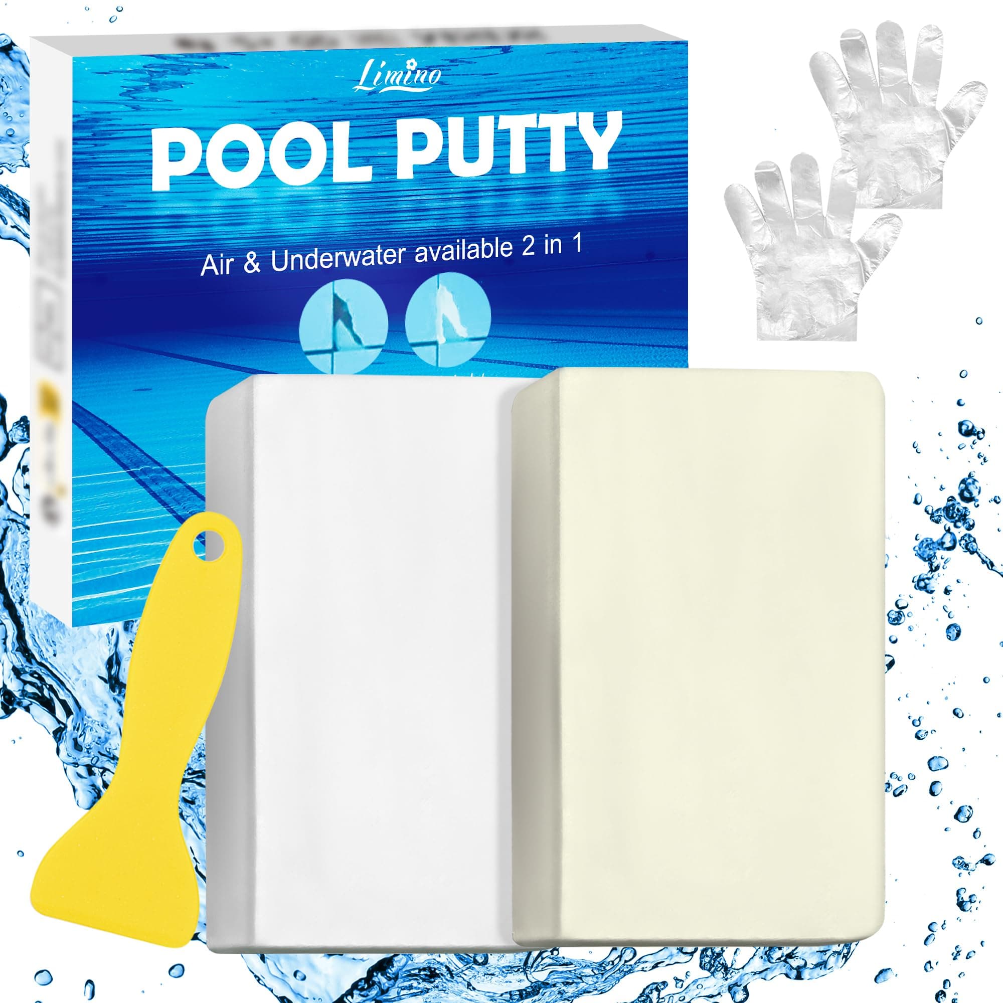 Pool Putty - 2 Part Epoxy Pool Putty for Leaks Underwater or Above, 10oz Pool Leak Sealer for Fixing Leaks, Cracks, Epoxy Pool Repair Kit for Tile, Concrete, Fiberglass, Cement and Other Surfaces