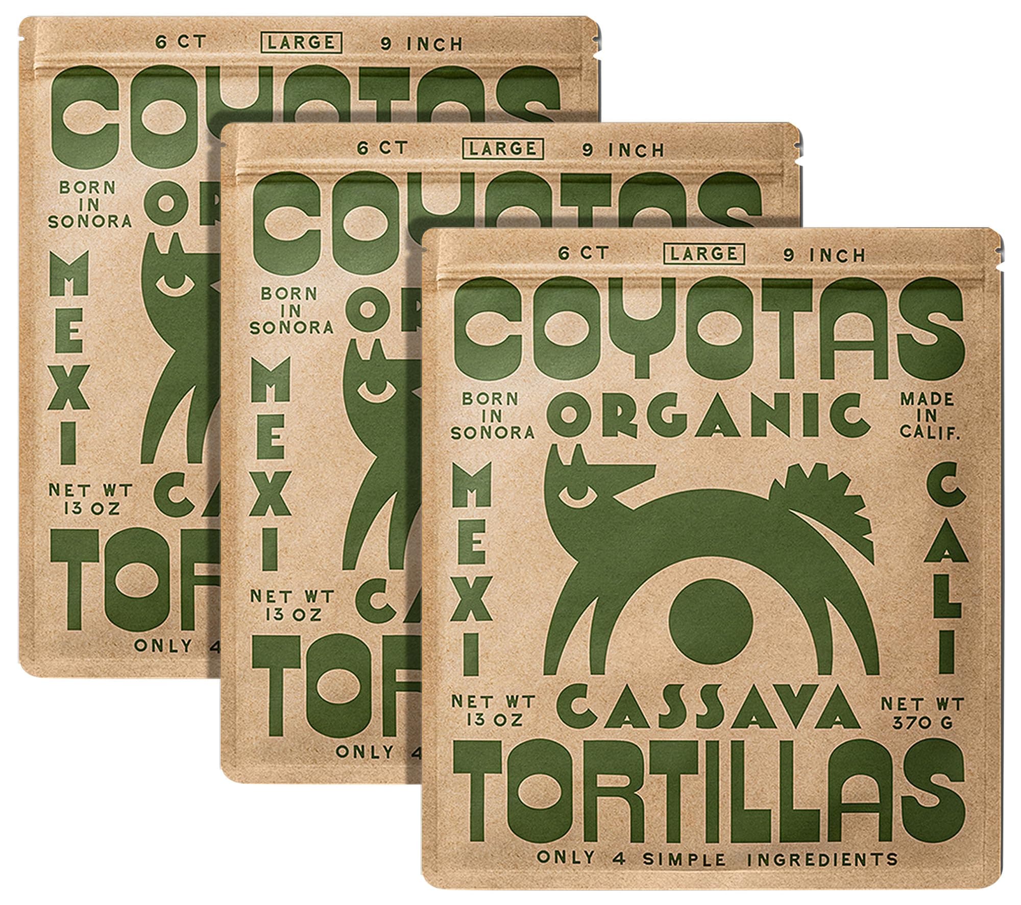 Coyotas - Organic Cassava Tortillas - Grain-Free, Gluten-Free, Non-GMO, Vegan, Paleo, Large 9 Inch - 6 Tortillas Per Pack (3 Packs)