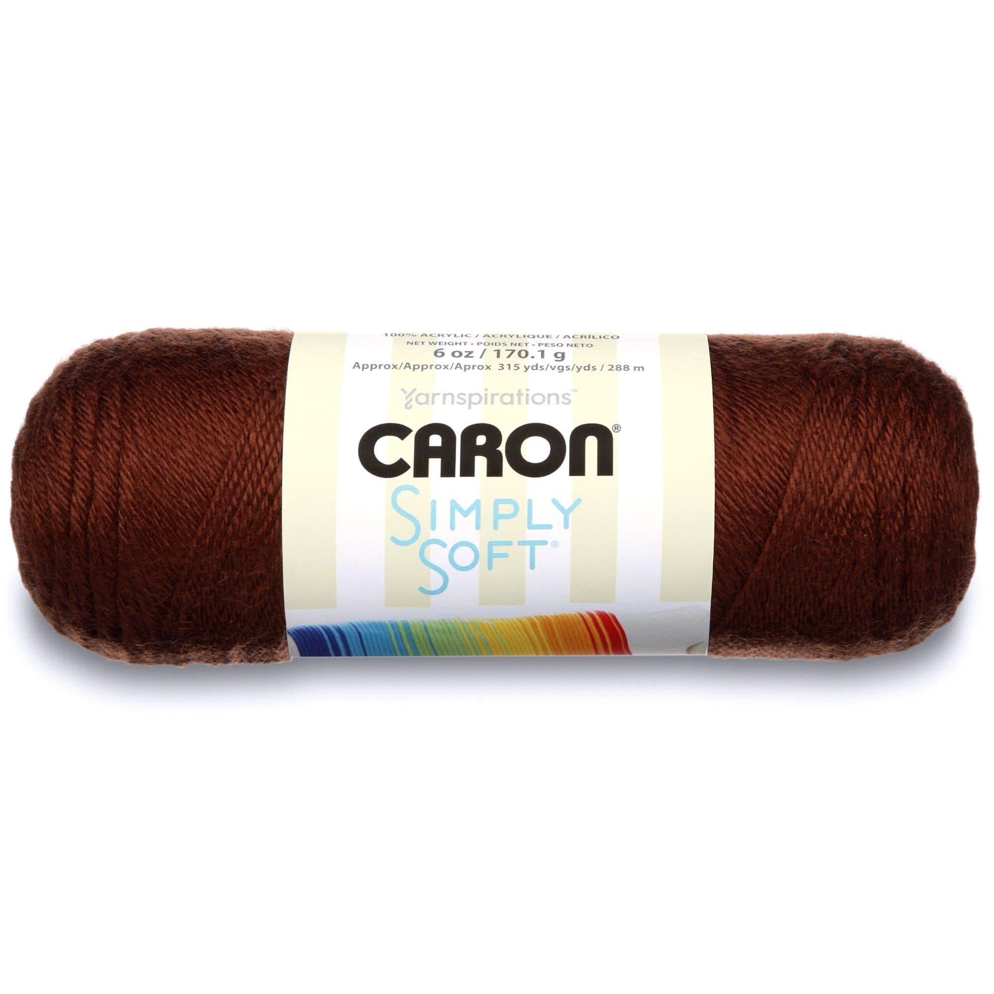 Caron Simply Soft Solids Yarn (4) Medium Gauge 100% Acrylic - 6 oz - Chocolate - Machine Wash & Dry (H970039750)